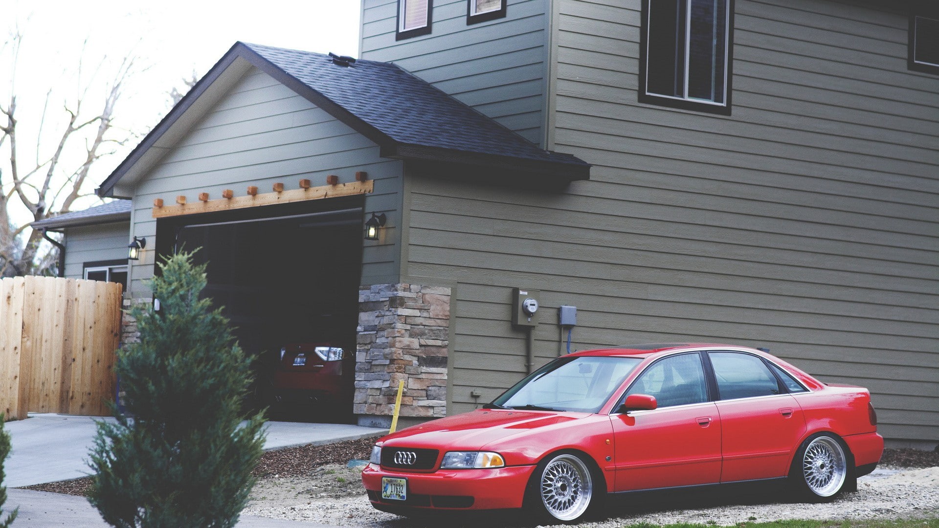 red cars, 1080P, car, garages, house, urban, Audi S4, Audi A4, vehicle, HD Wallpaper