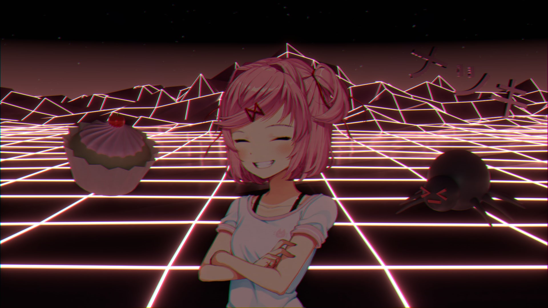 1080P, vaporwave, Doki Doki Literature Club, Natsuki (Doki Doki Literature Club), HD Wallpaper