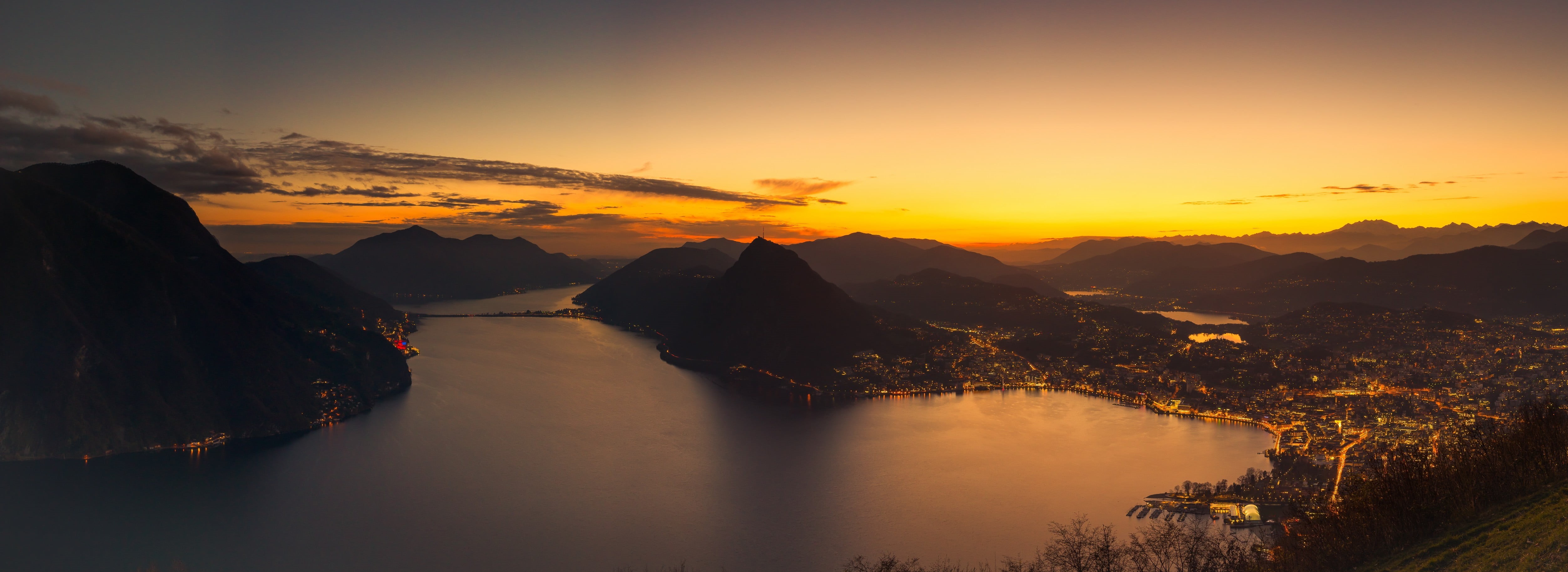 scenics - nature, aerial, view, sky, tranquil scene, cloud - sky, 4K, landscape, travel, mountains, sunset, nature, sun, city, tranquility, no people, HD Wallpaper