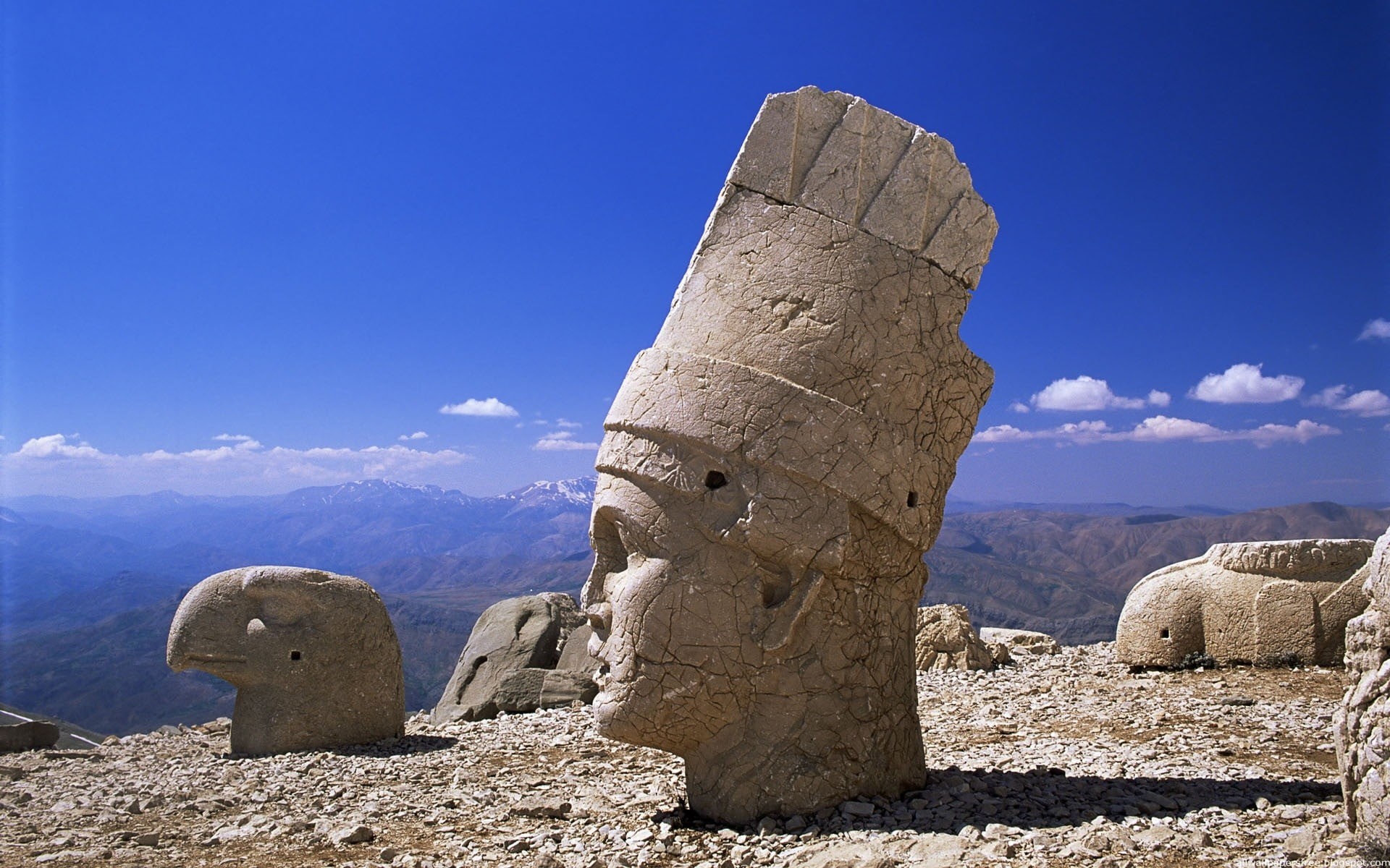 1080P, concrete, nature, tranquility, travel, tranquil scene, travel destinations, sunlight, blue, nemrut mountain, solid, gray, beauty in nature, headbust, HD Wallpaper
