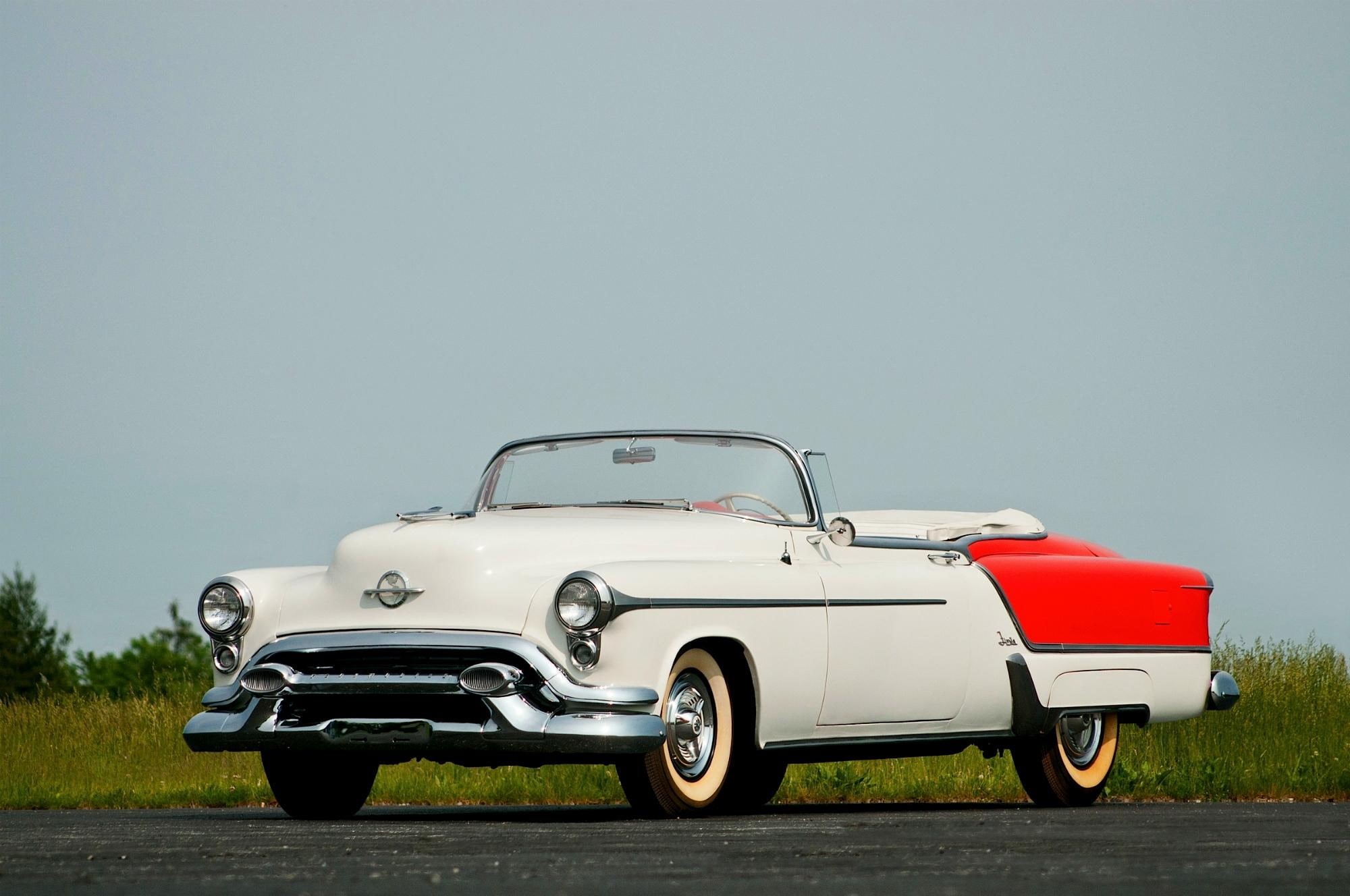 red, antique, cars, convertible, classic, fiesta, car, 1080P, olds, white, vintage, oldsmobile, 1953, HD Wallpaper