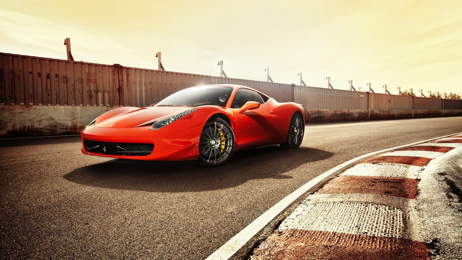 city, outdoors, car, street, 1080P, luxury, land vehicle, nature, sunlight, buggati, red cars, Ferrari 458 Italia, architecture, road, day, tire, no people, HD Wallpaper