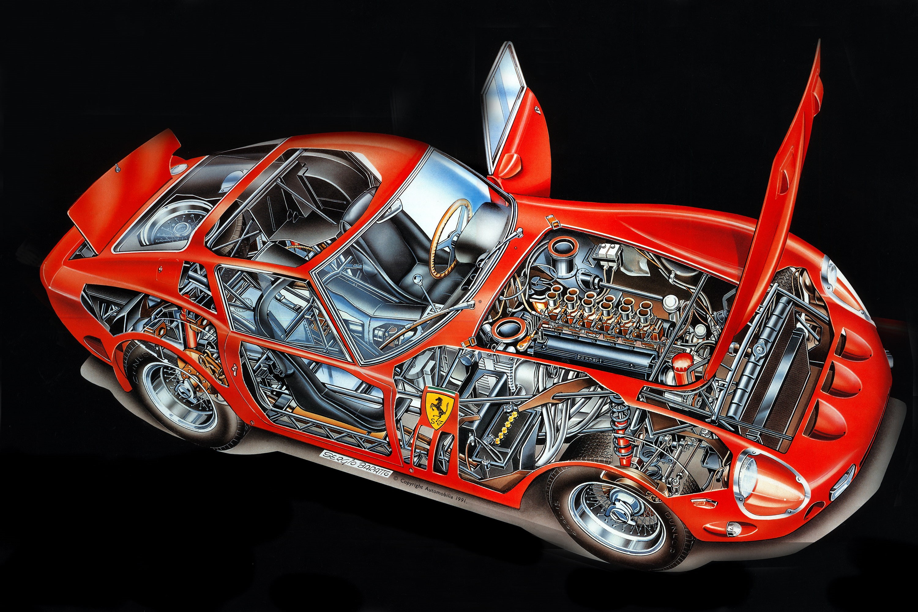 Cross Section, red, 2K, Ferrari, 250 GTO, engineering, HD Wallpaper