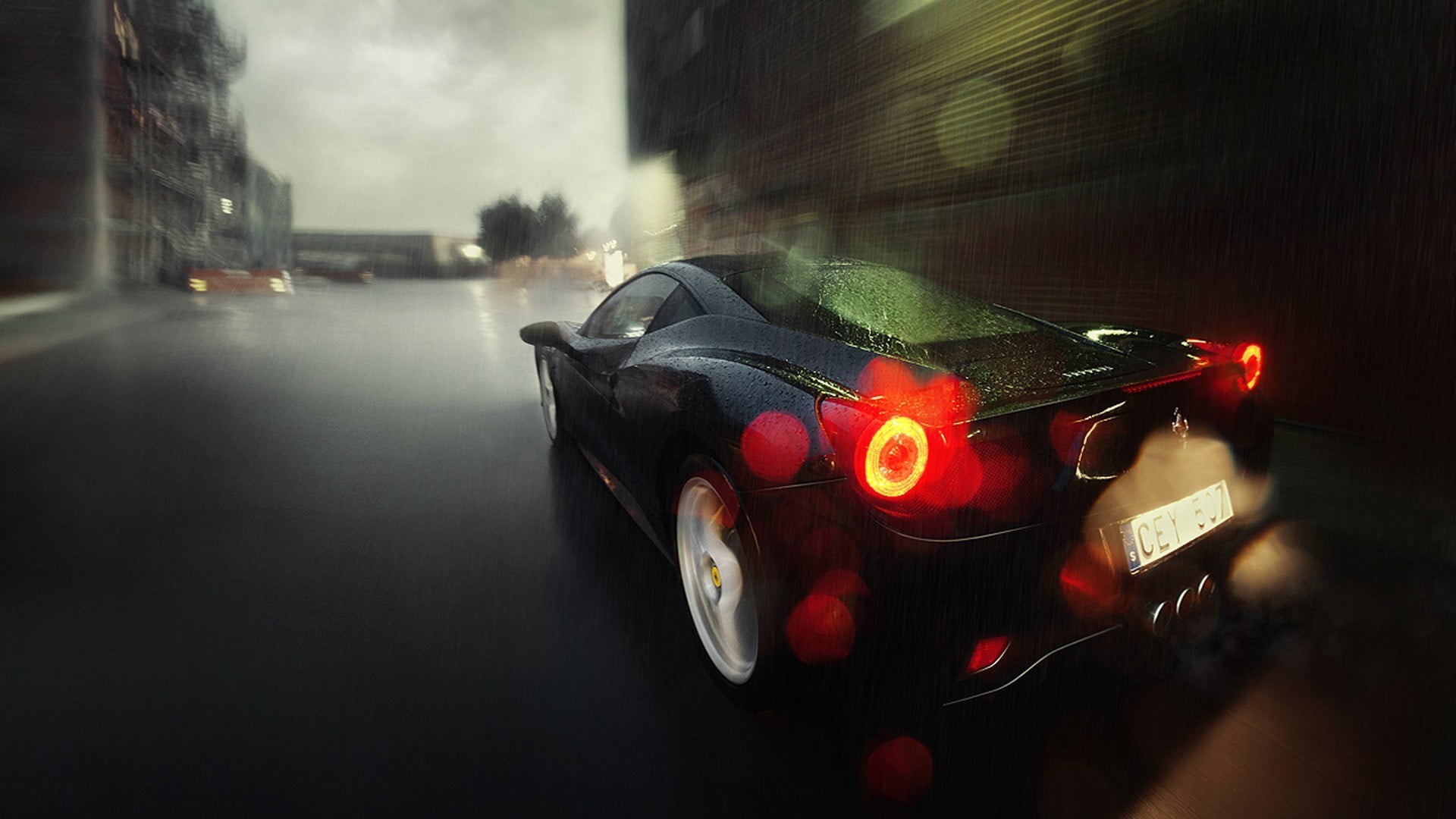 urban, vehicle, car, tail light, illuminated, motorcycle, road, nature, Ferrari 458, motion, city, architecture, outdoors, Ferrari, rain, lights, mode of transportation, HD Wallpaper