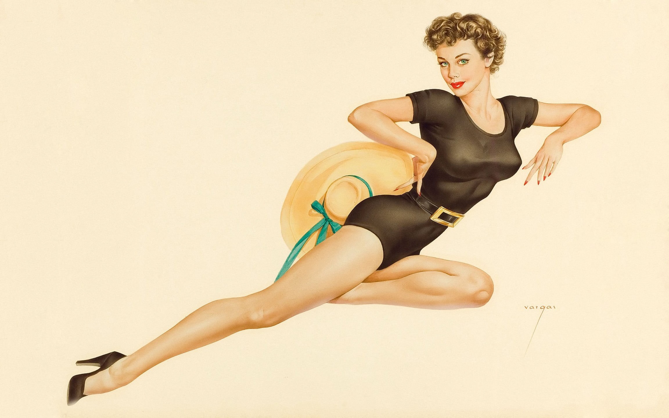 hair, Alberto Vargas, adult, one person, clothing, women, hairstyle, pinup models, full length, 1080P, young women, indoors, studio shot, looking at camera, HD Wallpaper