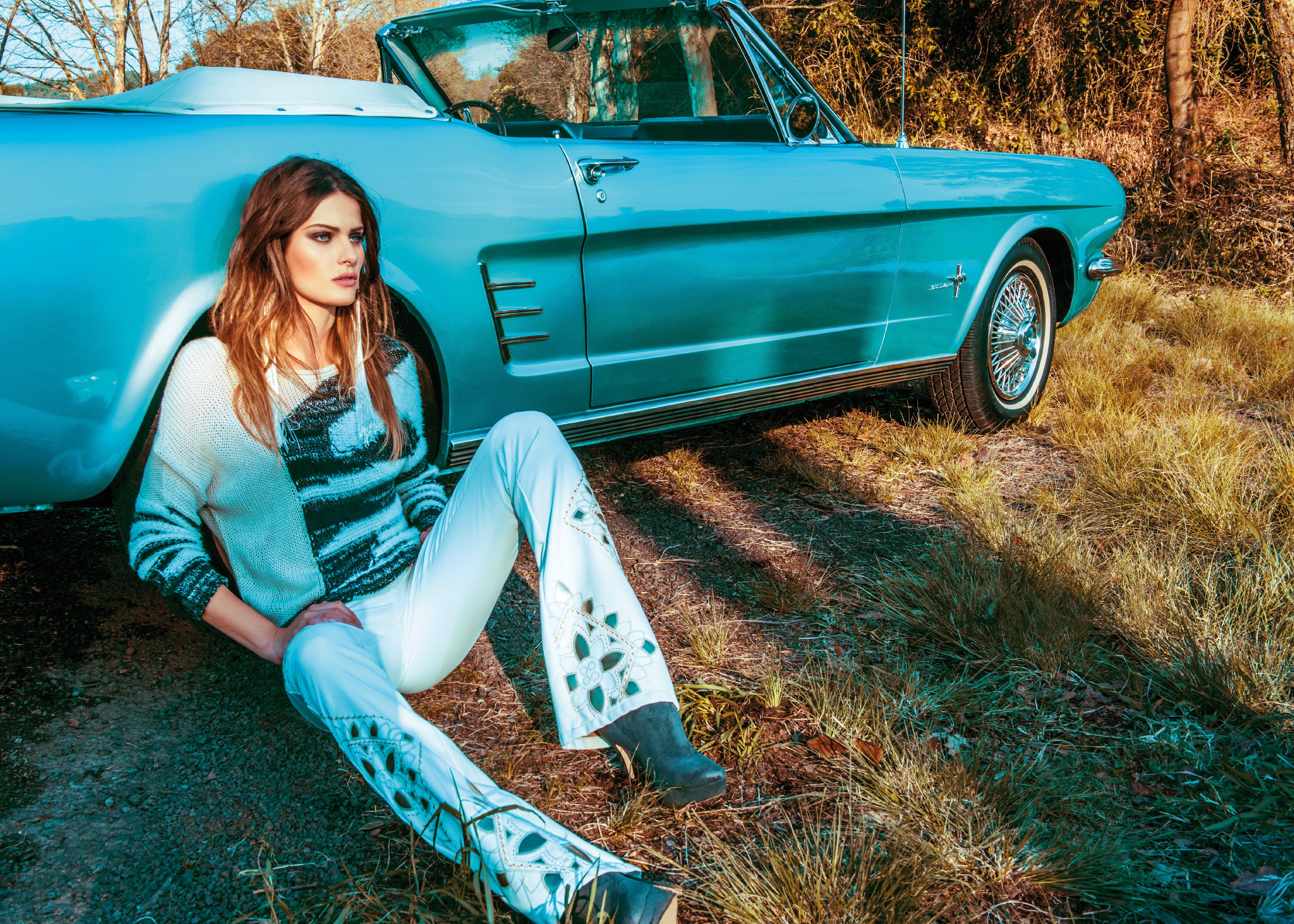 plant, front view, fall, day, land vehicle, casual clothing, high heels, brunette, young adult, mode of transportation, one person, car, hair, 5K, outdoors, HD Wallpaper