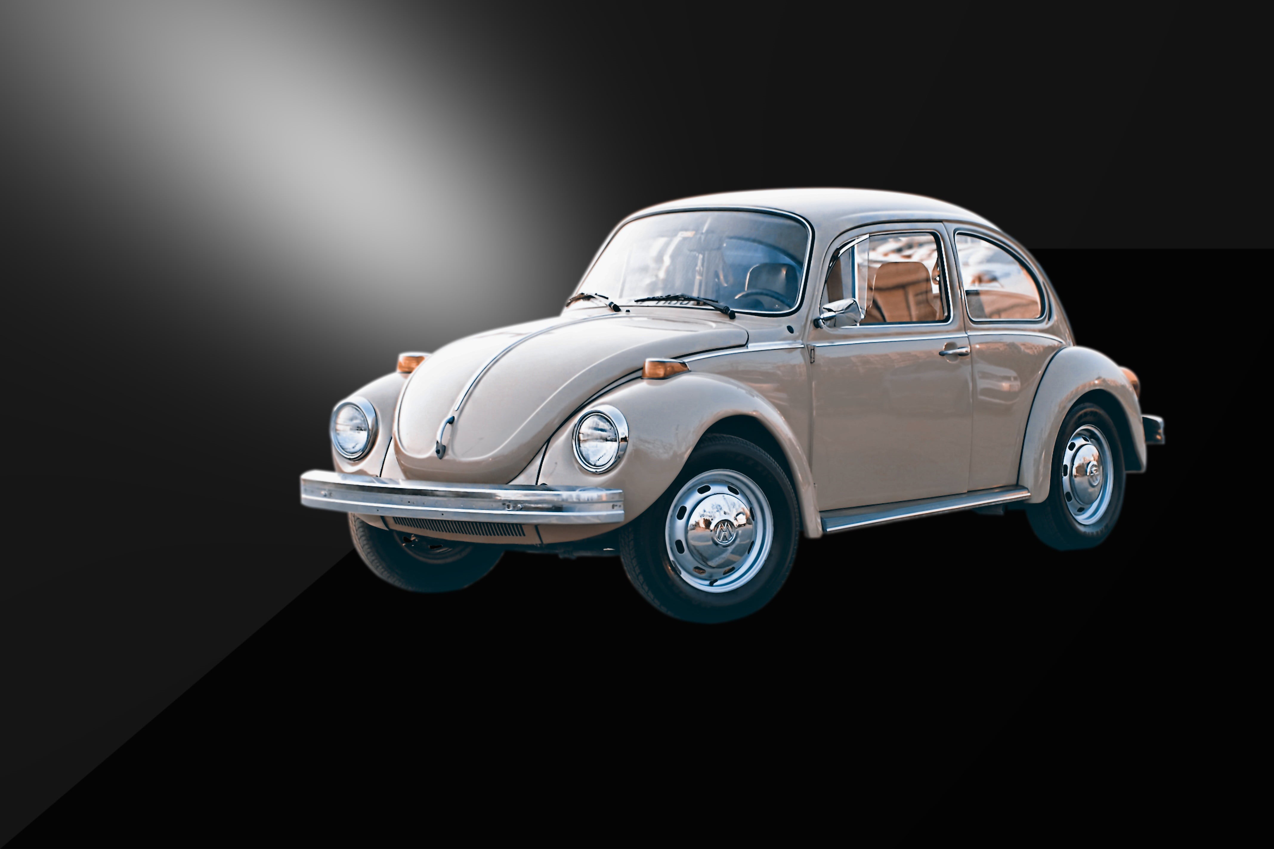 silver colored, retro styled, black background, 4K, automotive, pkw, vw, collectors car, wealth, chrome, volkswagen, old, antique, copy space, historically, HD Wallpaper