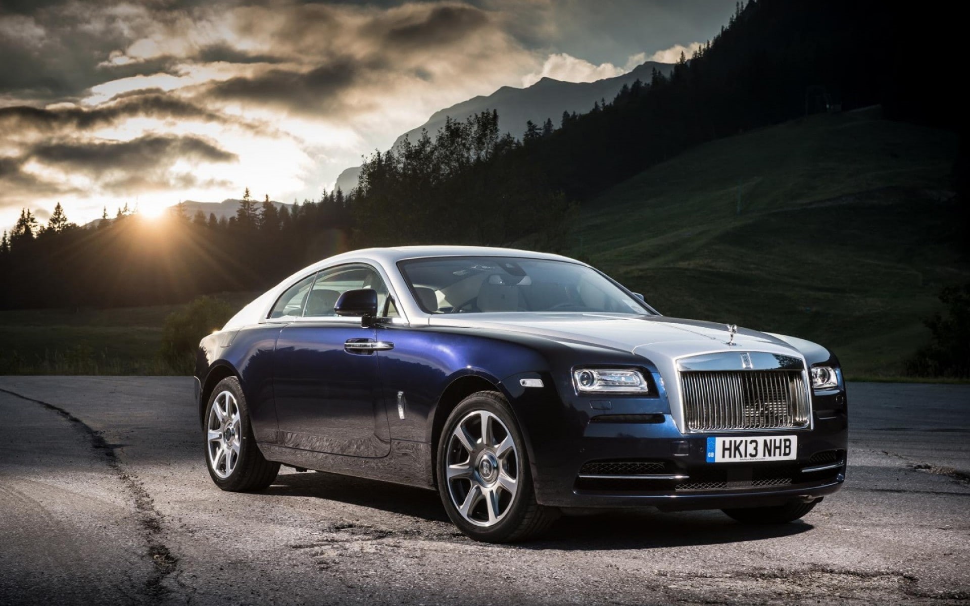 car, land, sunlight, transportation, beauty in nature, road, lens flare, dusk, no people, Rolls-Royce Wraith, nature, road trip, cloud - sky, motor vehicle, HD Wallpaper