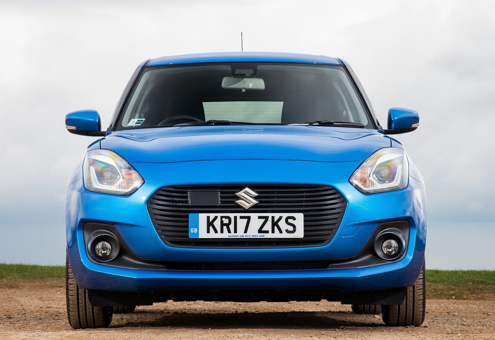 car, land, transportation, road, front view, vintage car, sky, 720P, stationary, (2018), blue, text, land vehicle, motor vehicle, outdoors, day, swift, HD Wallpaper