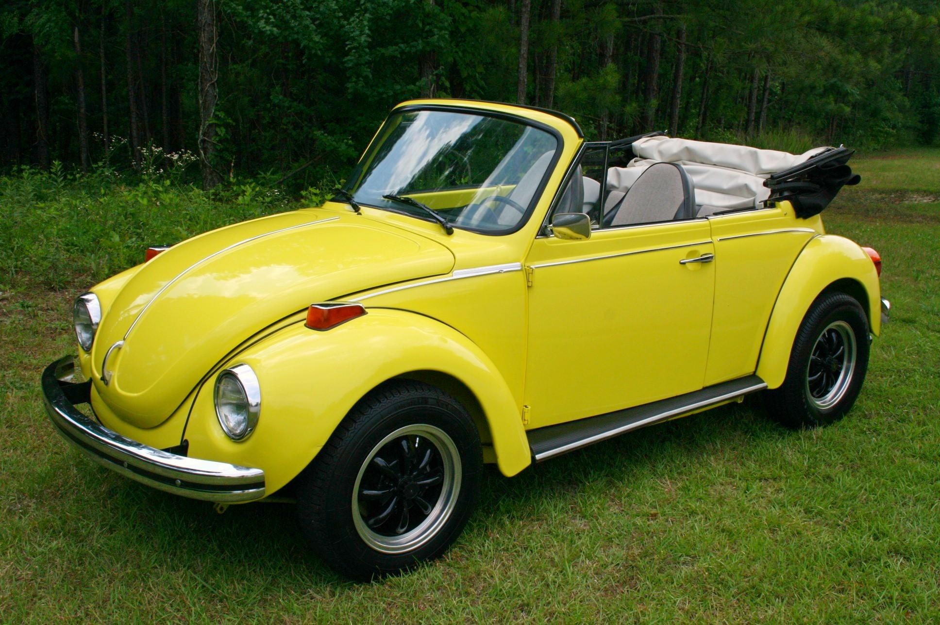 volkswagen, convertible, antique, yellow, 1080P, 1973, vw, classic, vintage, beetle, super, HD Wallpaper