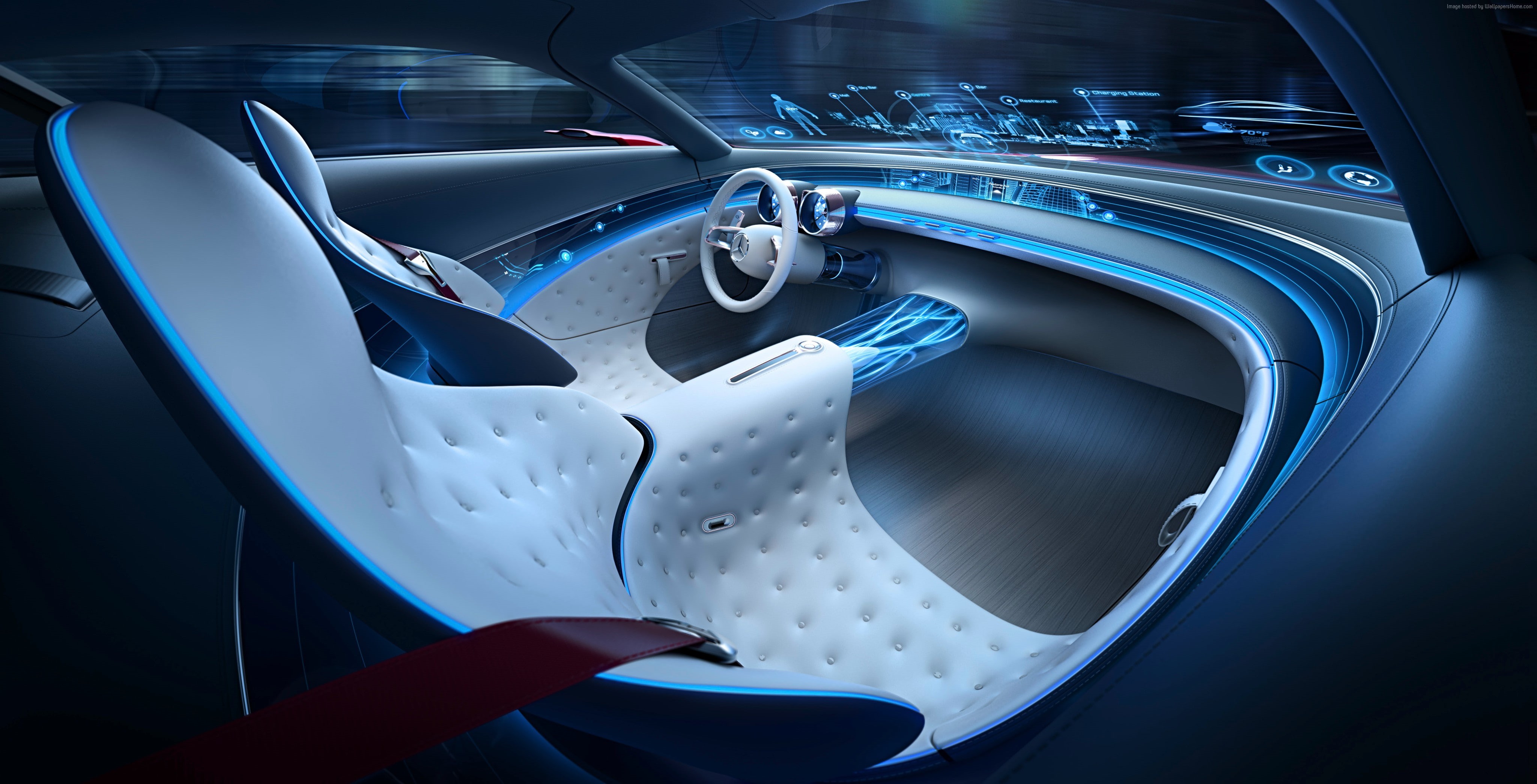 Vision Mercedes Maybach 6, car, 4K, transportation, land vehicle, interior, blue, modern, electric cars, chrome, high angle view, mode of transportation, HD Wallpaper