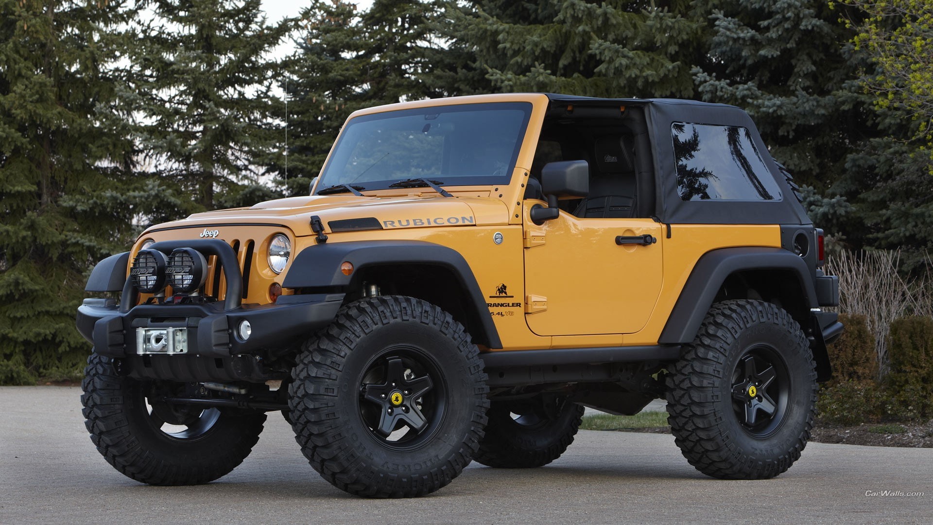 vehicle, motor vehicle, stationary, plant, nature, road, no people, day, tree, yellow, car, tire, retro styled, outdoors, transportation, wheel, Jeep Wrangler, HD Wallpaper