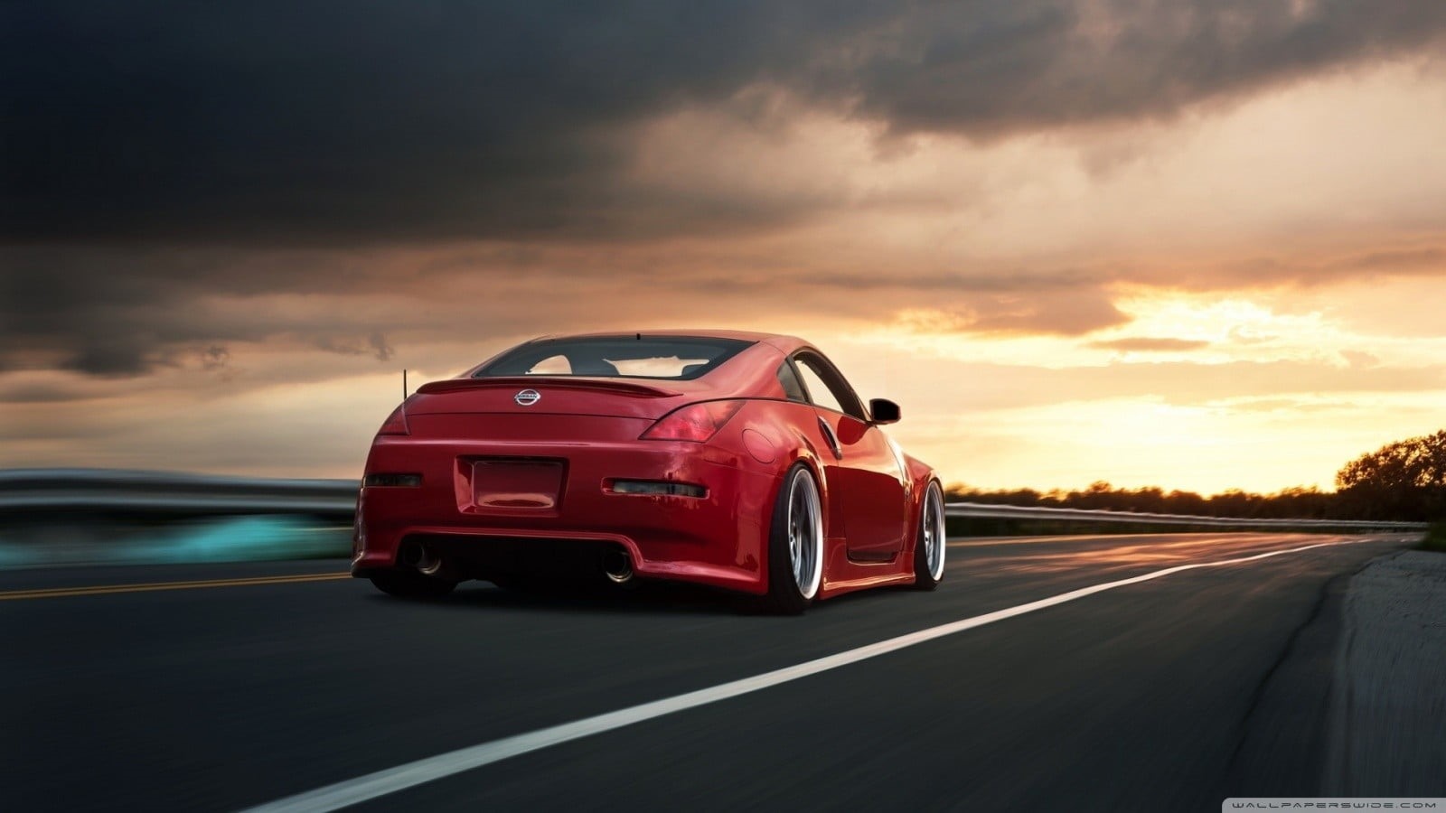 transportation, car, red, on the move, sunset, cab, mode of transportation, 720P, extra, Nissan 350Z, motor vehicle, the way forward, cloud - sky, pickup, HD Wallpaper