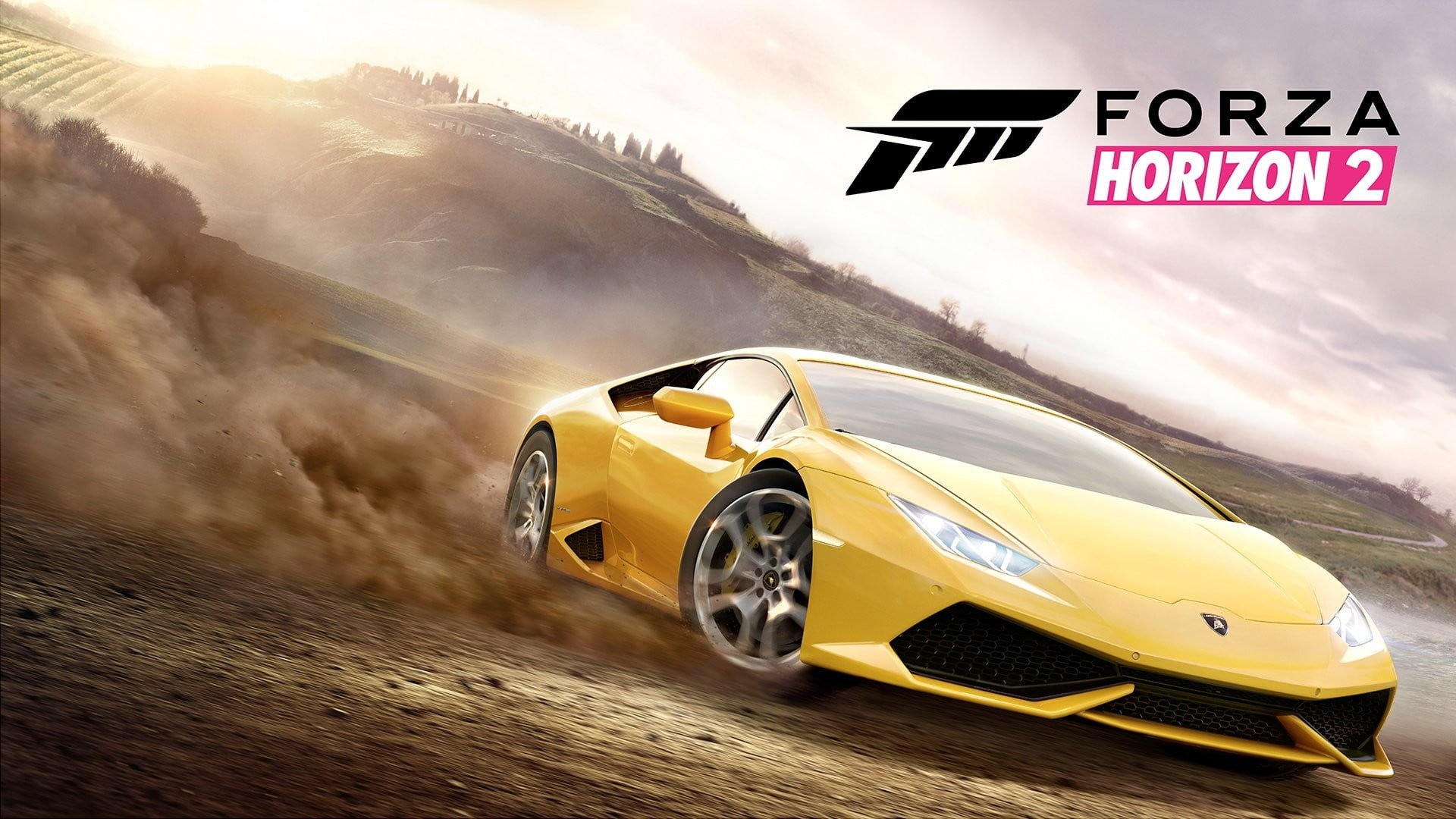 nature, Forza Horizon 2, horizon, 1080P, land vehicle, sky, blurred motion, motion, yellow cars, western script, mode of transportation, motor vehicle, HD Wallpaper