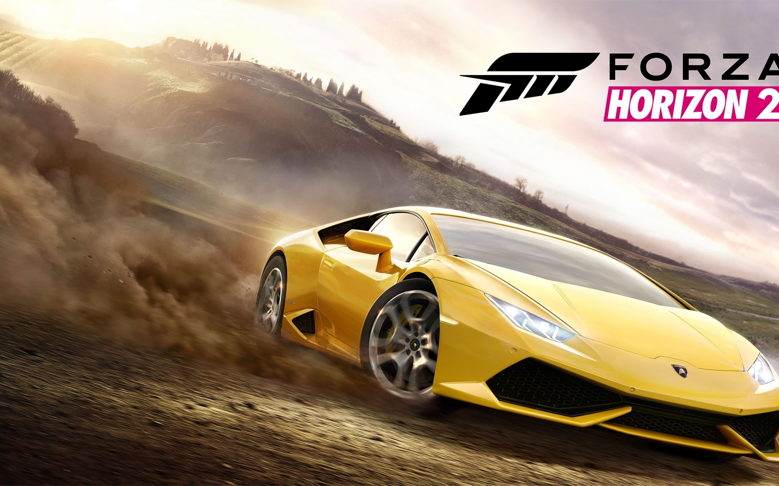 western script, road, mode of transportation, yellow cars, motor vehicle, car, speed, communication, day, no people, sunlight, forza, land vehicle, HD Wallpaper