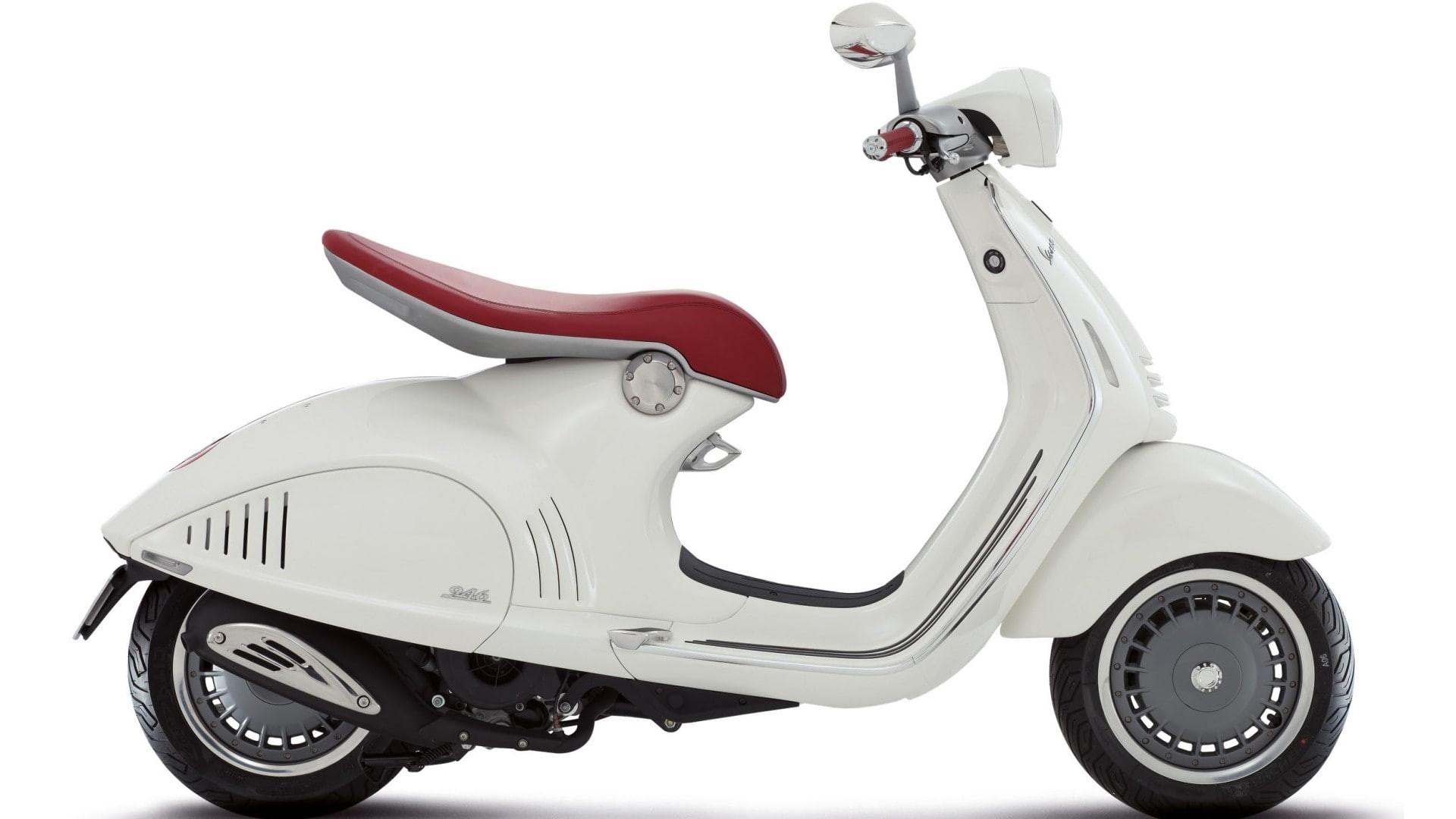 white color, scooter, silver colored, indoors, close-up, white background, wealth, travel, motorcycle, motor vehicle, transportation, metal, Vespa, studio shot, HD Wallpaper