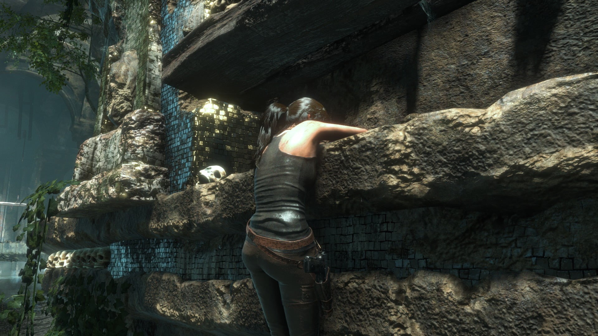 Rise of the Tomb Raider, Lara Croft, rock, solid, cave, real people, nature, young adult, outdoors, casual clothing, full length, Tomb Raider, scooter, HD Wallpaper