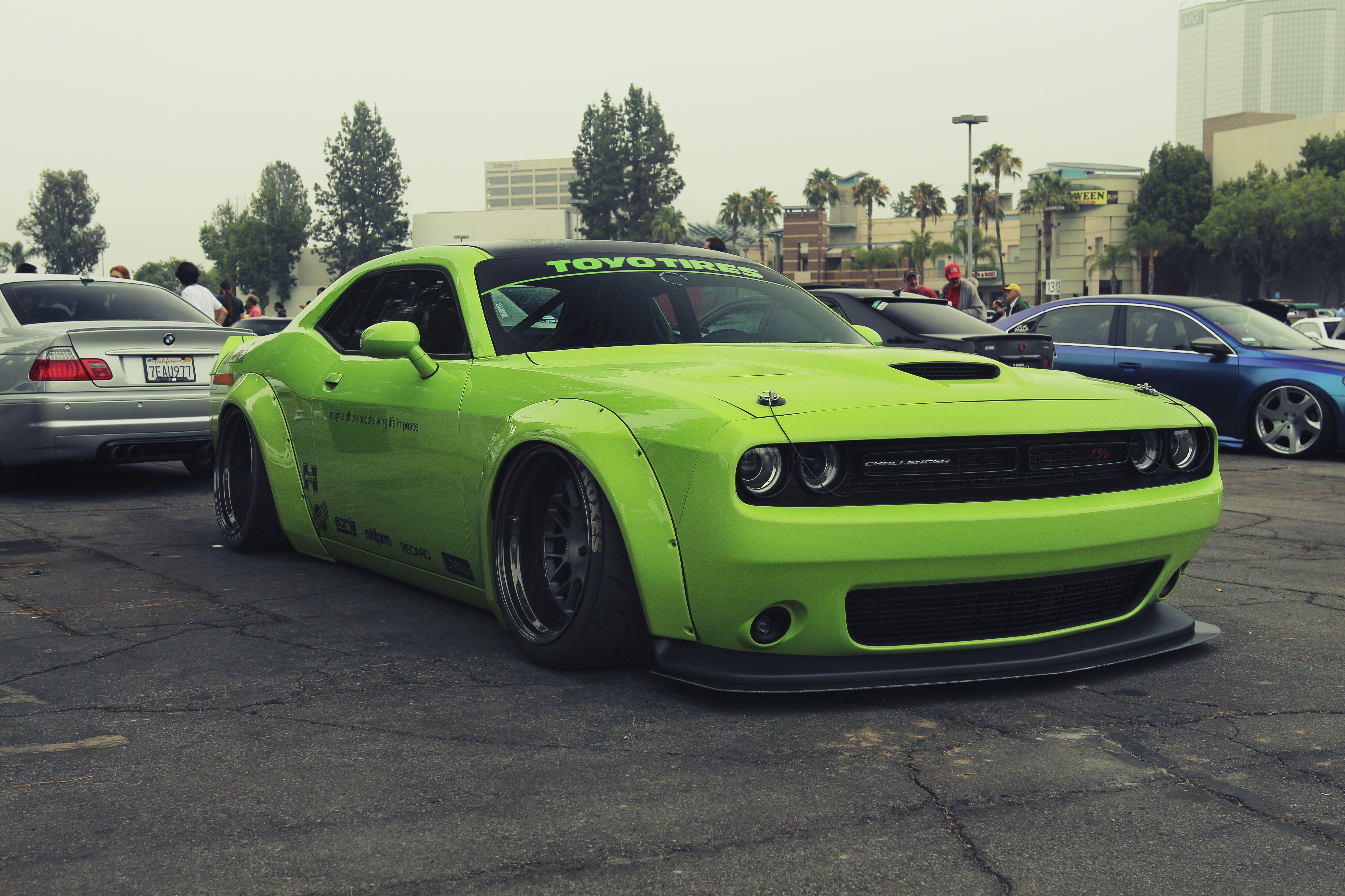 LB Works, 5K, Dodge Challenger R T, Liberty Walk, Green, Widebody, HD Wallpaper