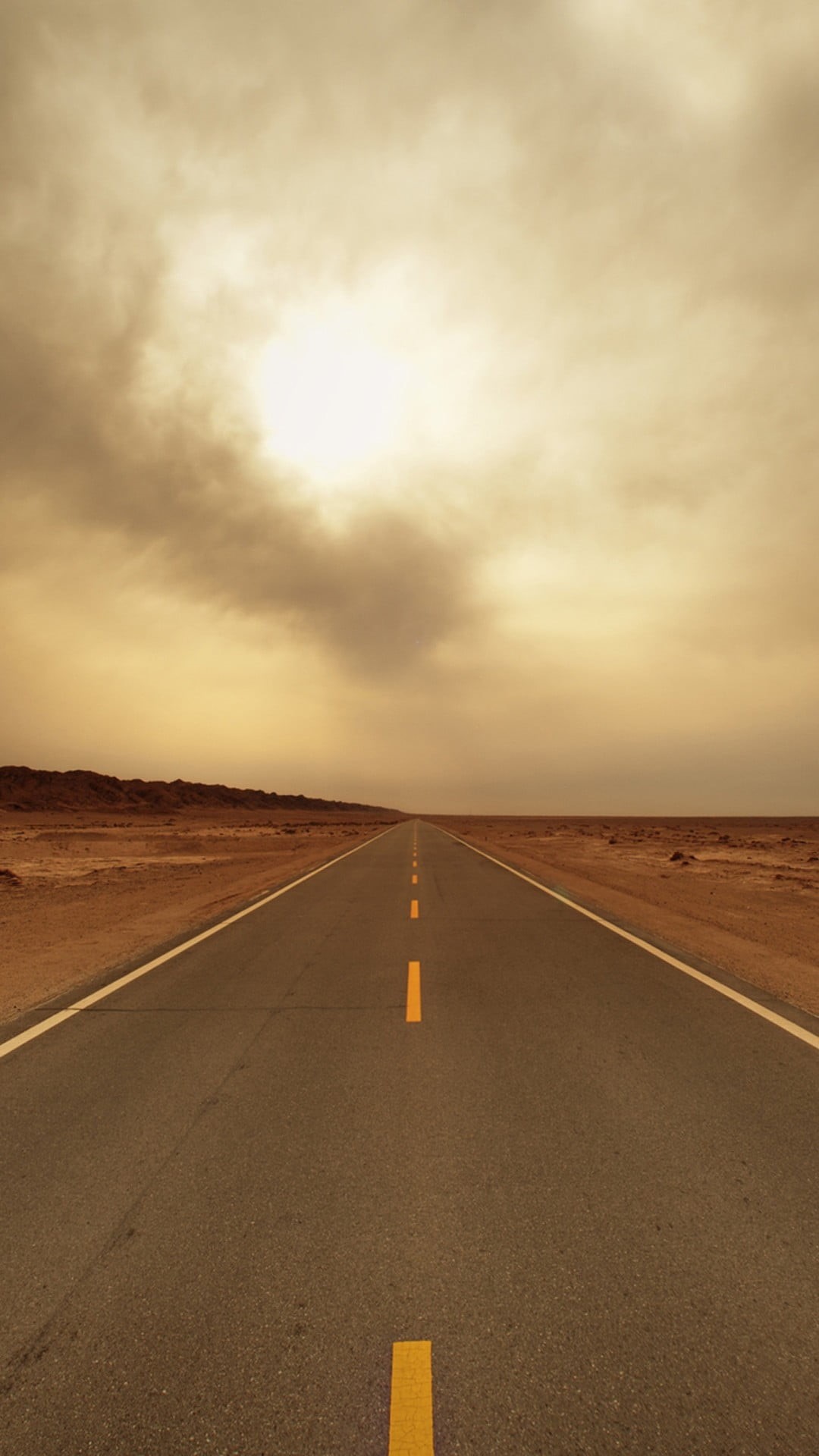 sign, dividing line, environment, road, white, mattress, cloud - sky, horizon over land, no people, road marking, 1080P, sunset, land, nature, brown, arid climate, Phone HD Wallpaper