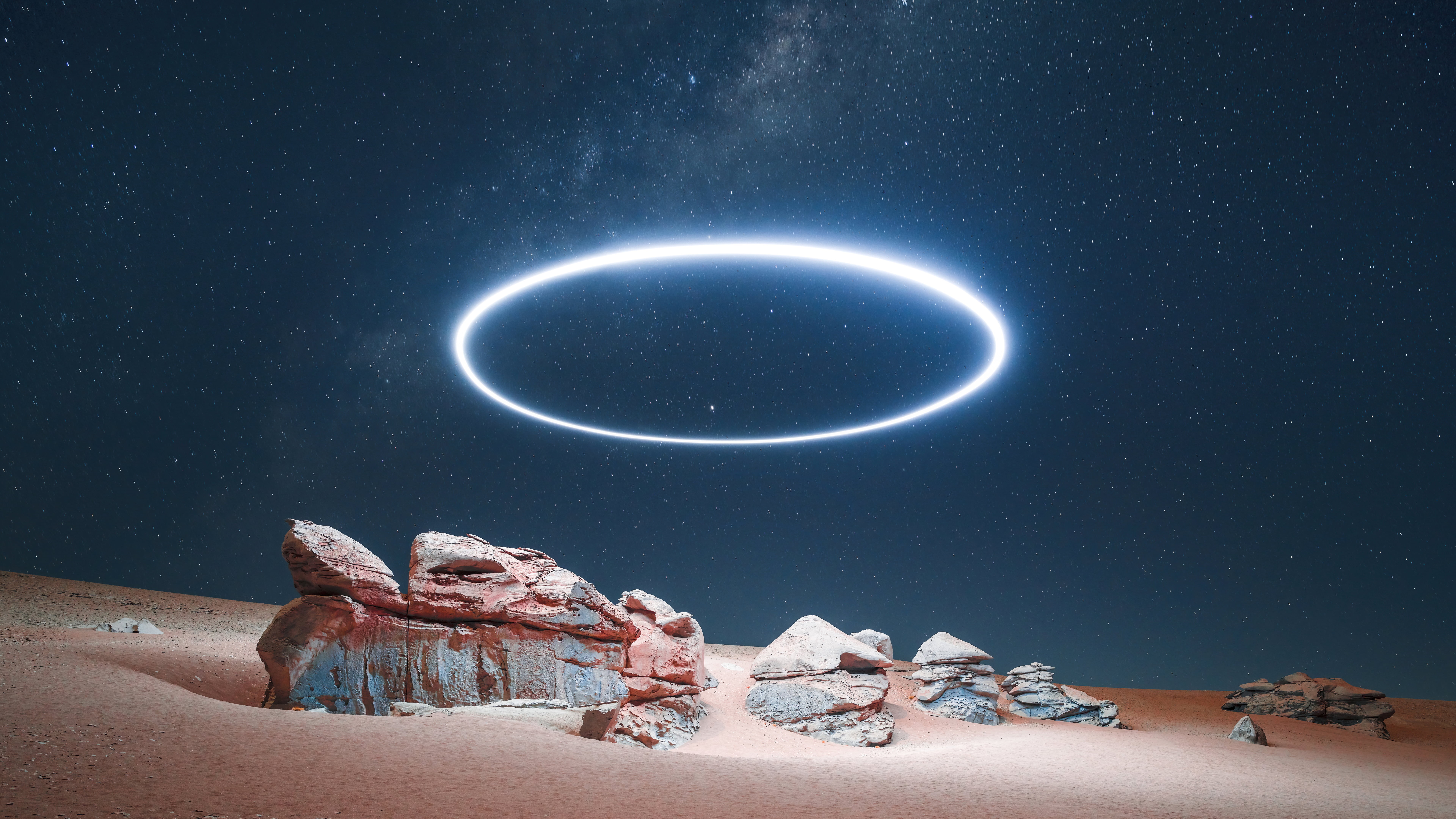Reuben Wu, lights, stars, rocks, sand, space, nature, photography, 8K, HD Wallpaper