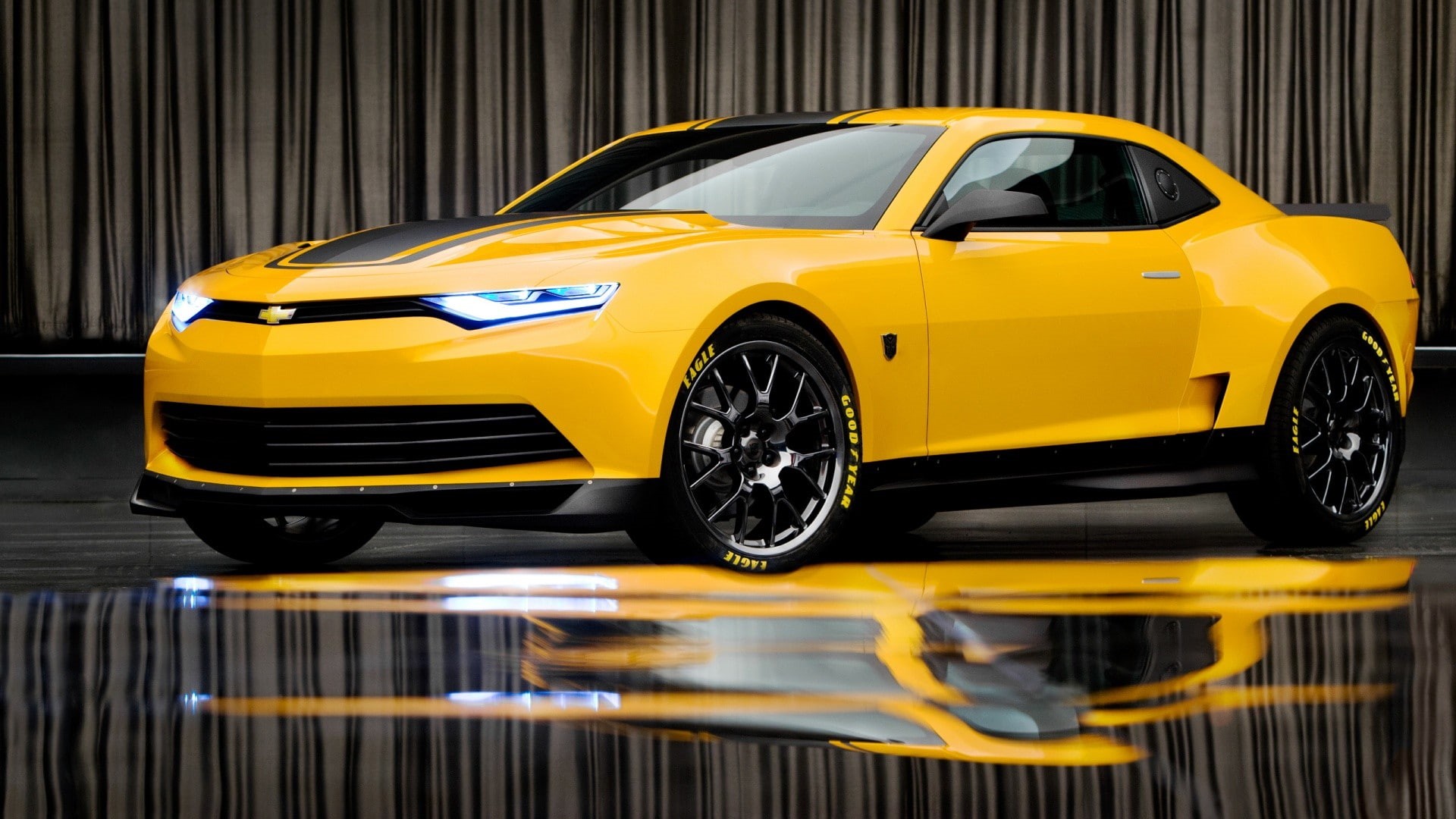 Chevrolet Camaro Bumblebee, taxi, motion, yellow taxi, 1080P, transportation, land vehicle, retro styled, mode of transportation, indoors, motor vehicle, HD Wallpaper