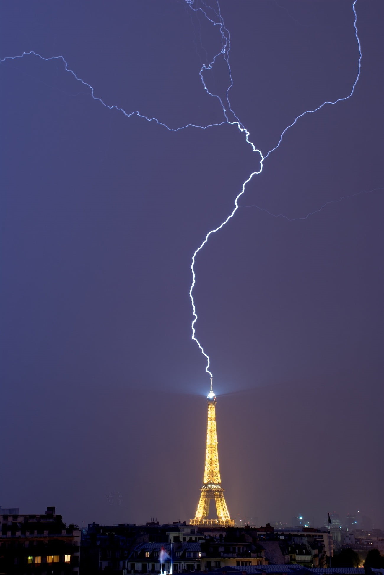 violet, aggression, 1080P, electricity, cityscape, night, extreme weather, portrait display, rain, power in nature, eiffel, power, beauty in nature, environment, Phone HD Wallpaper