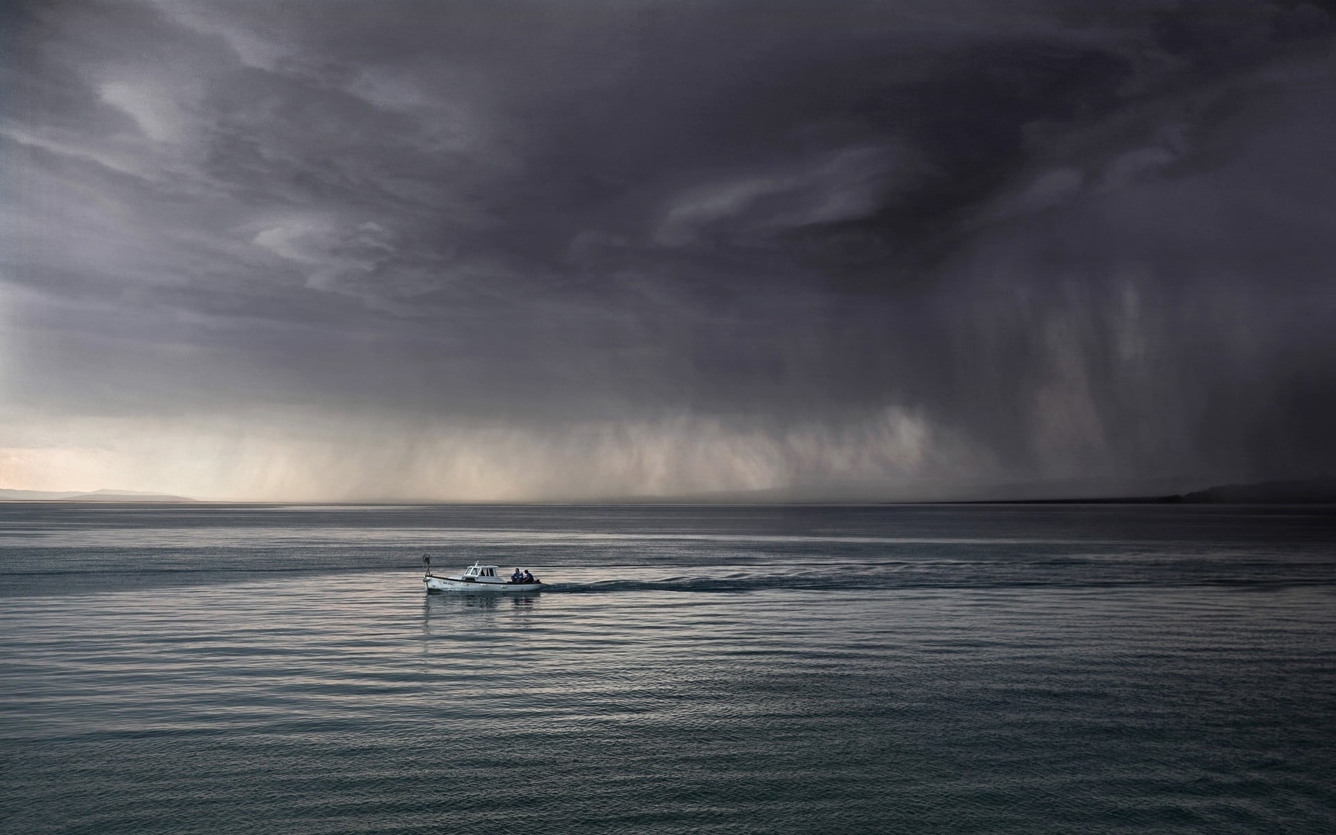 horizon, boat, outdoors, scenics - nature, beauty in nature, 1080P, mode of transportation, yacht, no people, horizon over water, mist, landscape, storm, HD Wallpaper