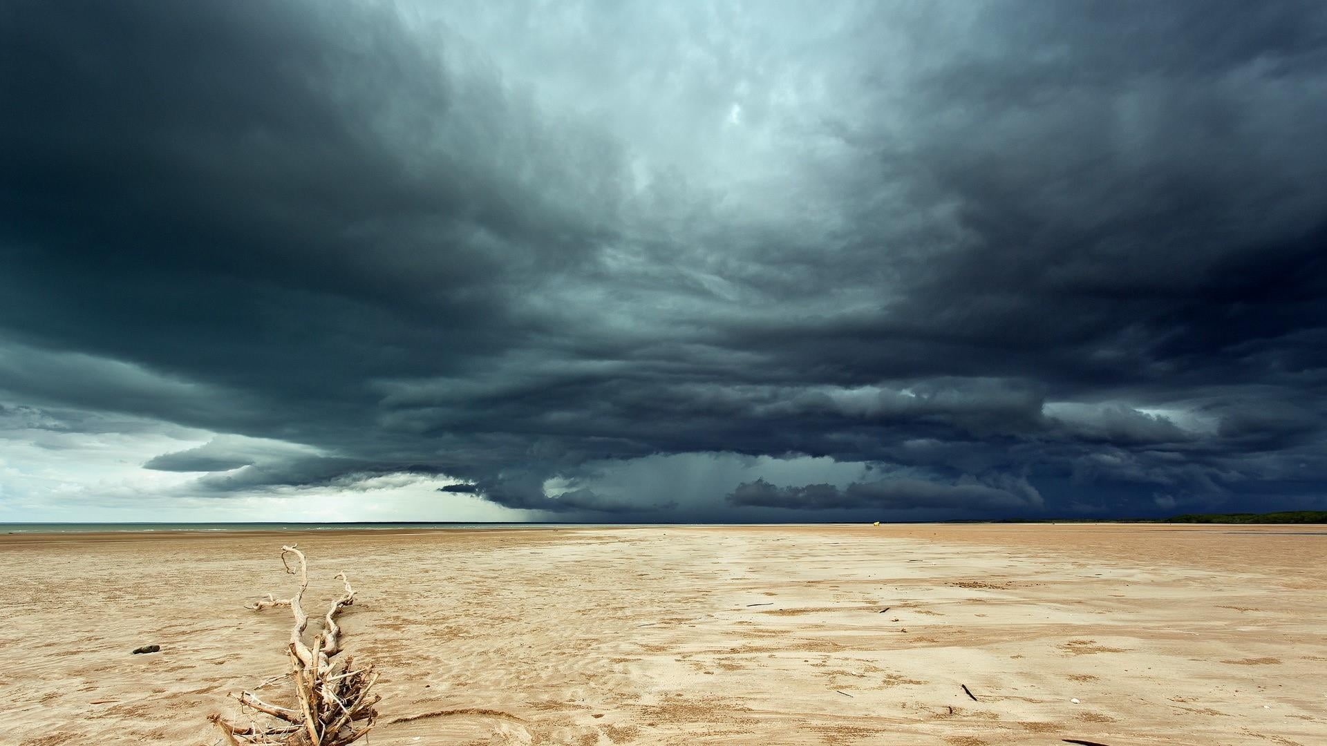 sky, dark, climate, thunderstorm, water, beauty in nature, sand, cloudy, rain, overcast, stormy, no people, desert, power in nature, land, 1080P, ominous, HD Wallpaper
