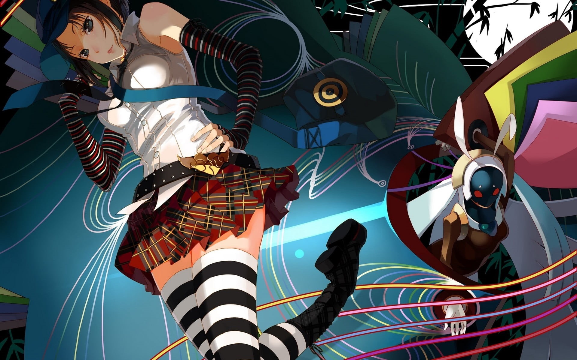 multi colored, shool, Marie (Persona 4), Persona series, low angle view, standing, people, 1080P, thigh-highs, lifestyles, amusement park, nature, anime, HD Wallpaper