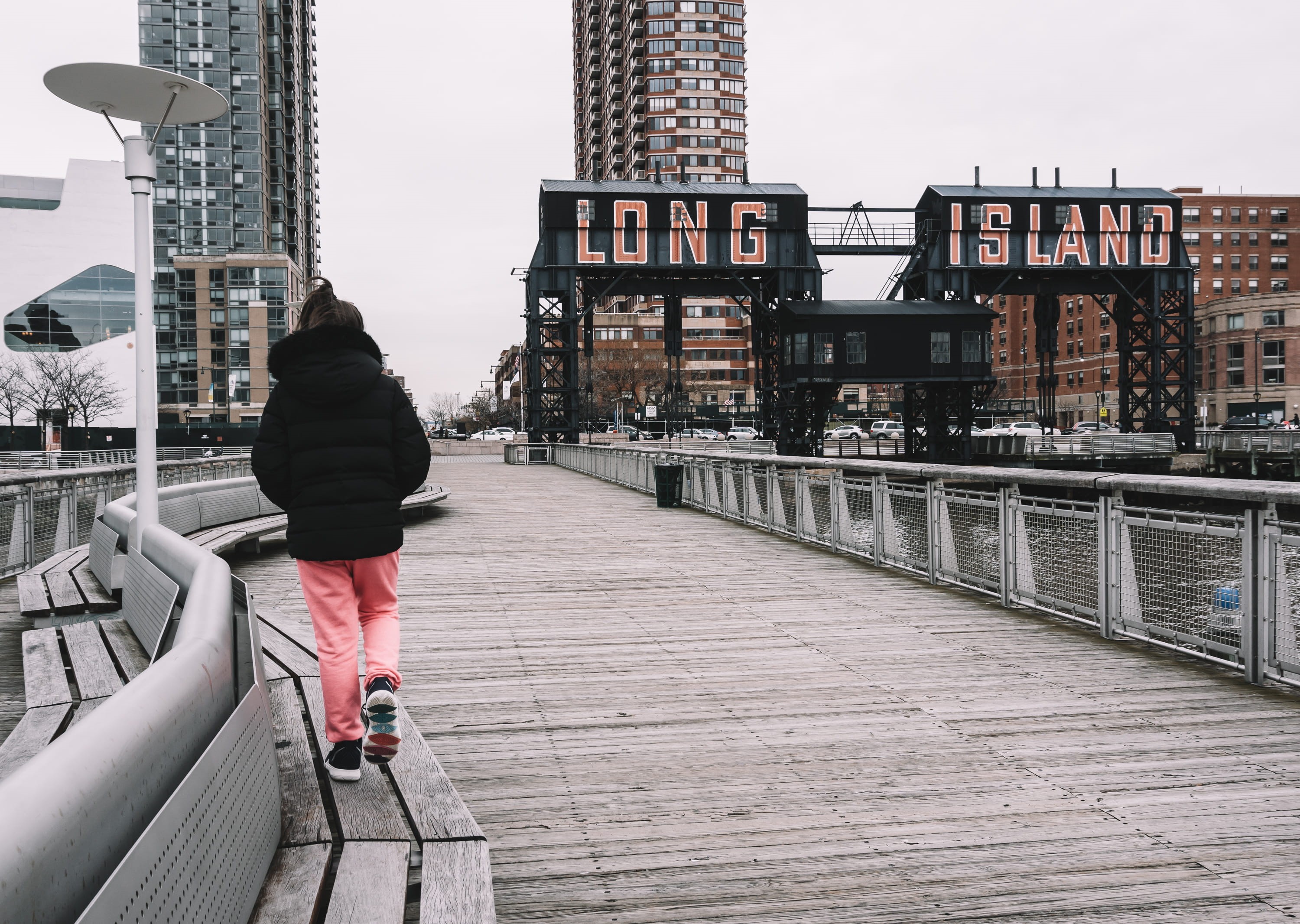dock, apparel, day, person, girl, bridge, banister, building exterior, full length, clothing, railing, human, built structure, path, architecture, bench, HD Wallpaper