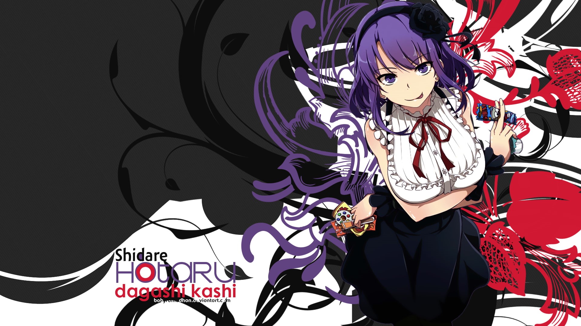 lifestyles, Shidare Hotaru, females, portrait, young adult, anime girls, standing, young women, women, indoors, three quarter length, Dagashi Kashi, purple hair, HD Wallpaper