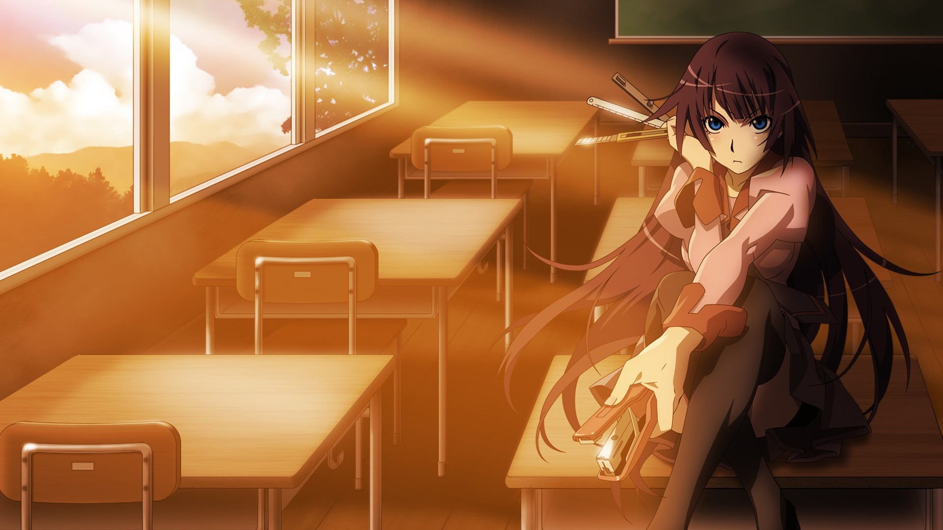 one person, anime girls, young adult, real people, school uniform, beautiful woman, women, hairstyle, anime, beauty, teacher, school, females, Monogatari Series, HD Wallpaper
