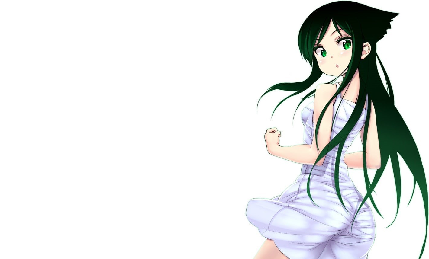 front view, studio shot, lifestyles, fashion, indoors, women, looking at camera, green hair, young adult, young women, anime girls, white background, adult, HD Wallpaper