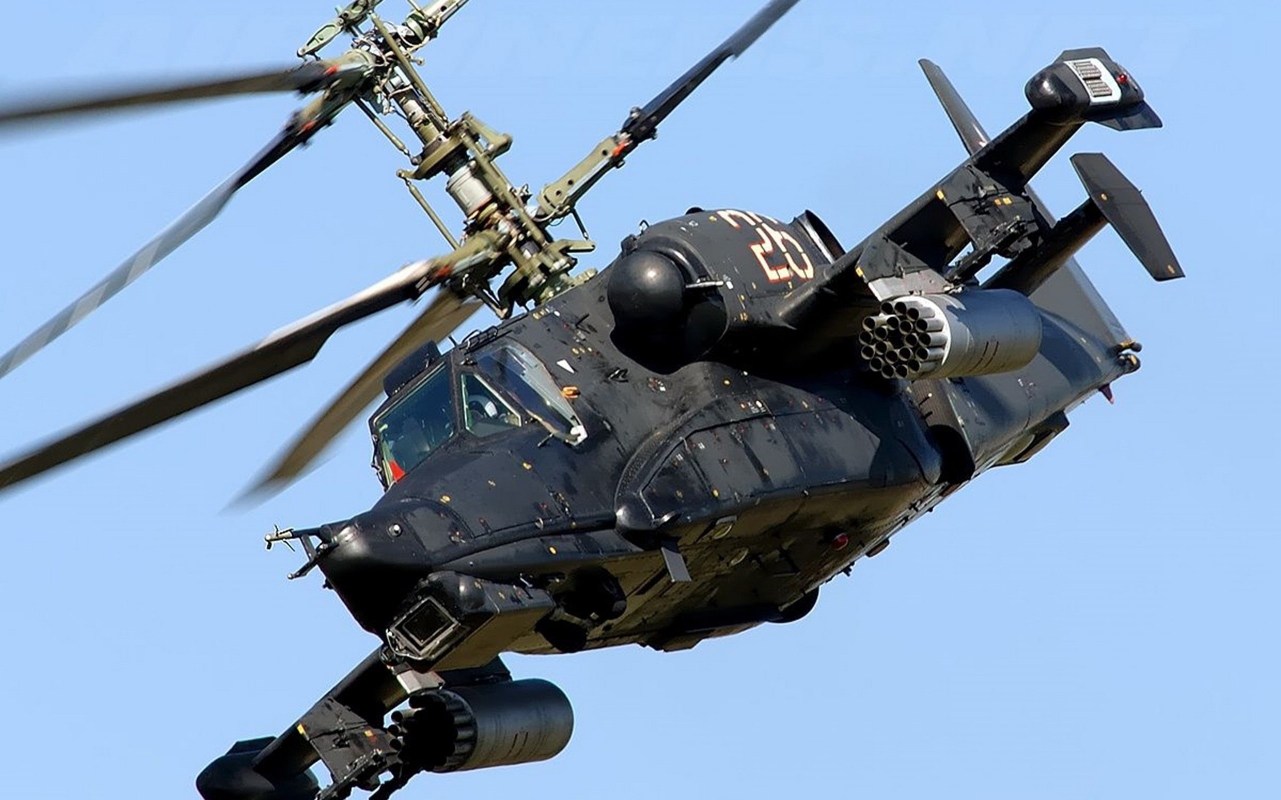 low angle view, day, sky, blue, military aircraft, helicopter, kamov ka-50, helicopters, 2K, transportation, airplane, machinery, outdoors, air vehicle, HD Wallpaper