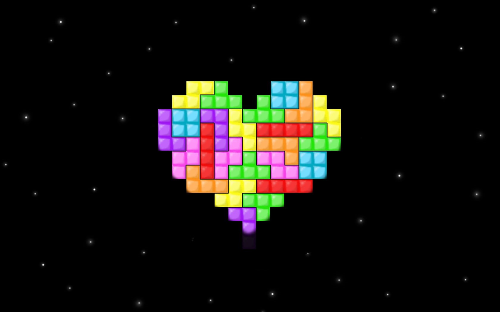 blue, space, tetris, holiday, technology, red, colors, heart, black background, pattern, backgrounds, celebration, night, light - Natural Phenomenon, decoration, HD Wallpaper