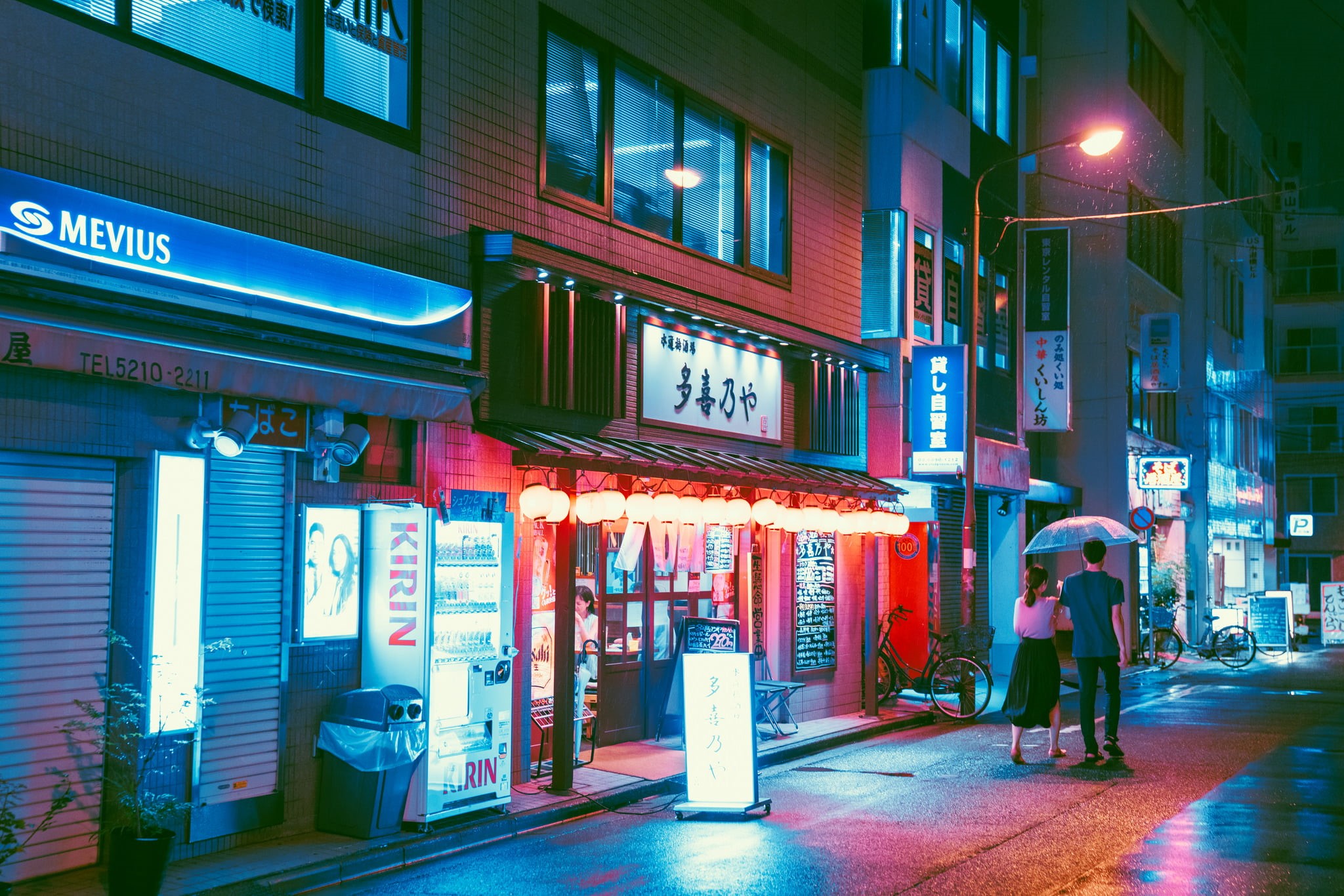 real people, women, road, neon, walking, people, Japanese, leisure activity, store, building, outdoors, building exterior, text, two people, blue, street, HD Wallpaper