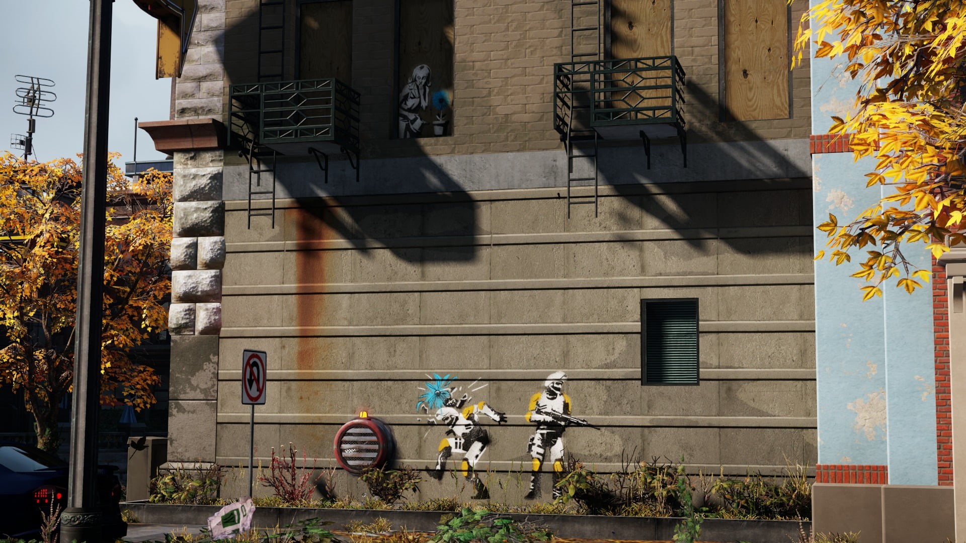 graffiti, 1080P, mode of transportation, Infamous: Second Son, sunlight, no people, inFamous, city, building exterior, transportation, architecture, plant, HD Wallpaper