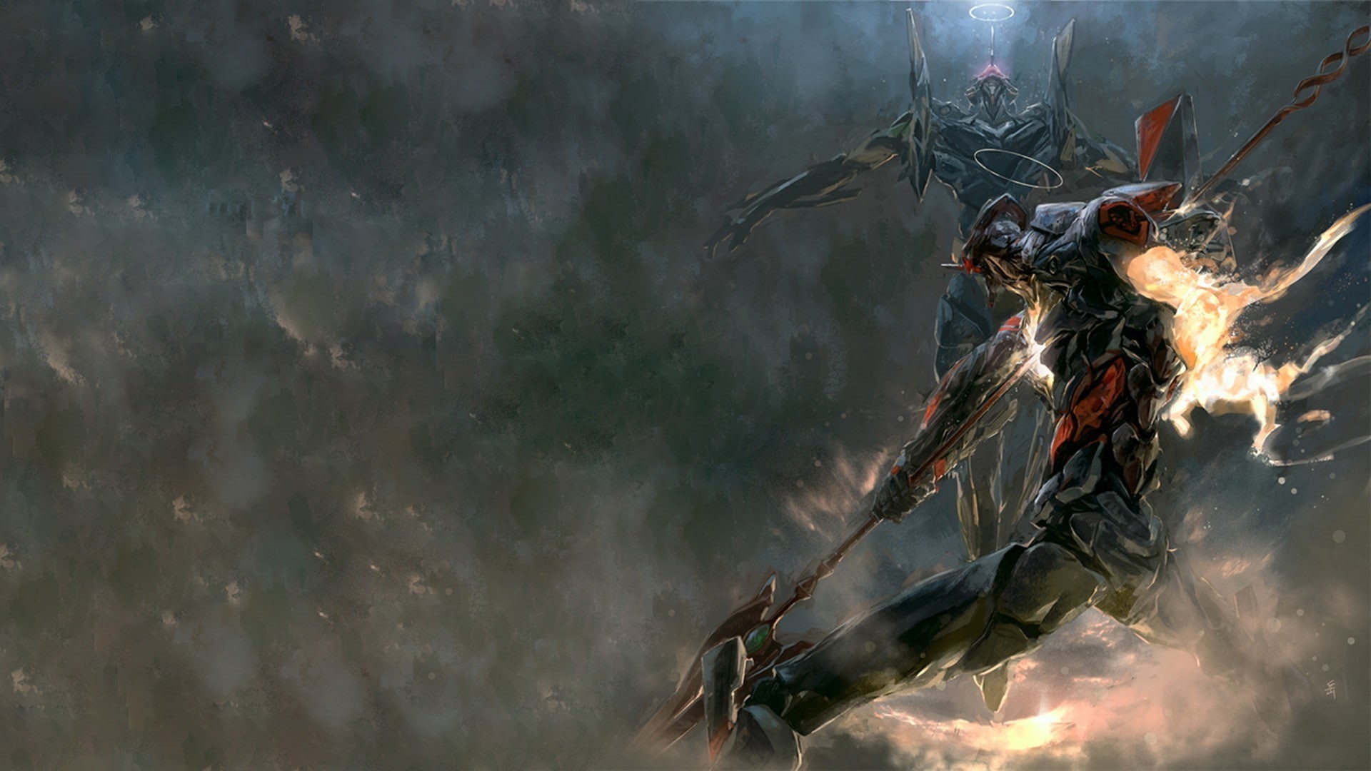 EVA Unit 02, fighting, EVA Unit 01, EVA Unit 05, 1080P, anime, Neon Genesis Evangelion, HD Wallpaper