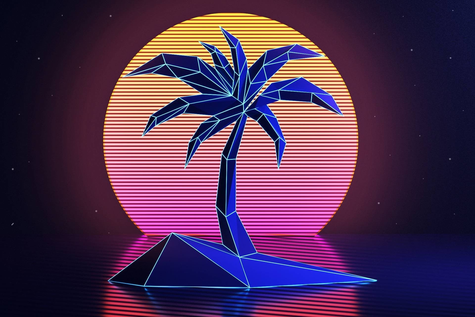 multi colored, studio shot, nature, coconut, no people, glowing, geometric shape, tree, vibrant color, creativity, purple, blue, palm trees, pink color, HD Wallpaper