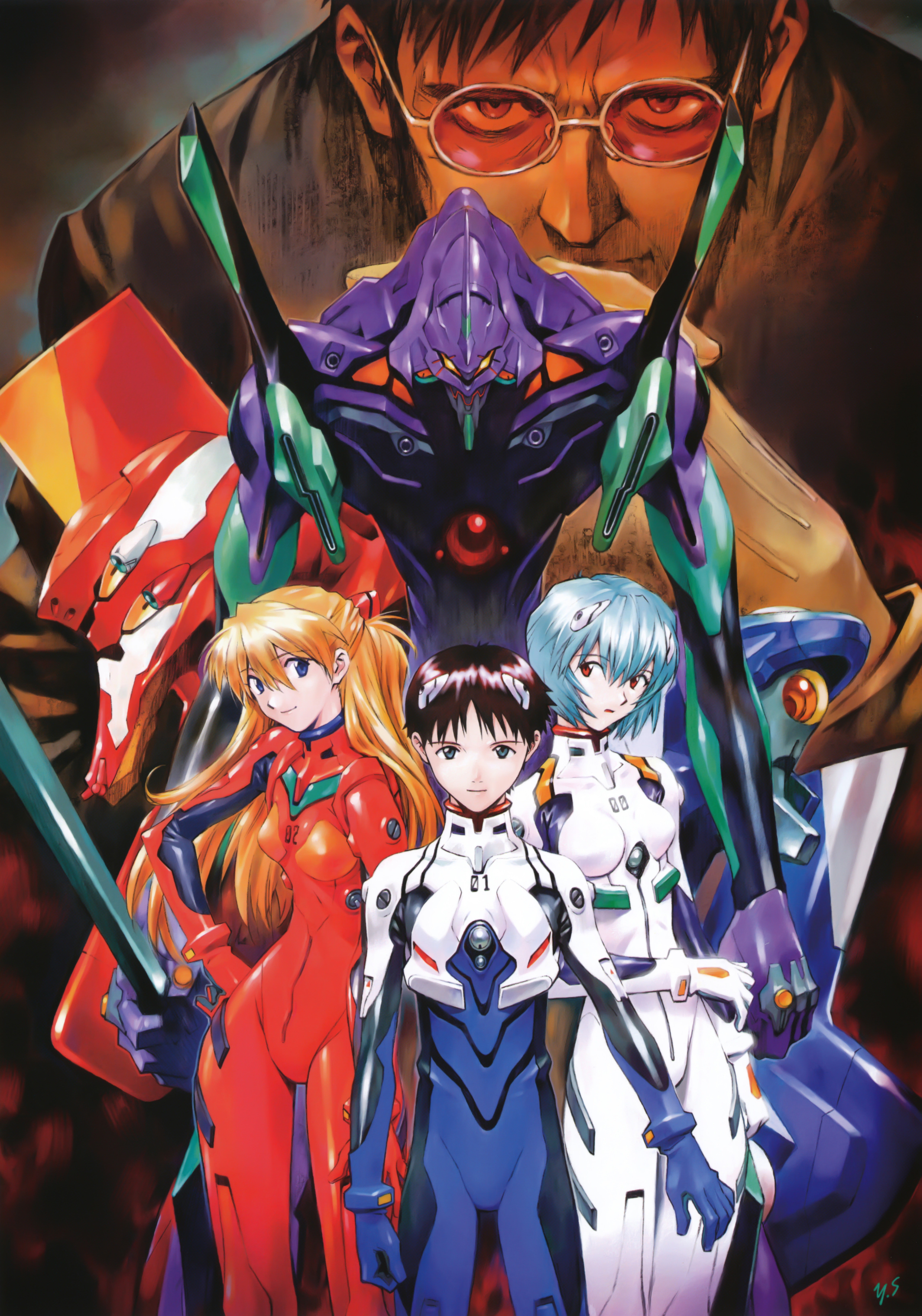 anime, EVA Unit 01, Gendo Ikari, Asuka Langley Soryu, EVA Unit 00, EVA Unit 02, anime girls, Ayanami Rei, 5K, Ikari Shinji, Neon Genesis Evangelion, Phone HD Wallpaper