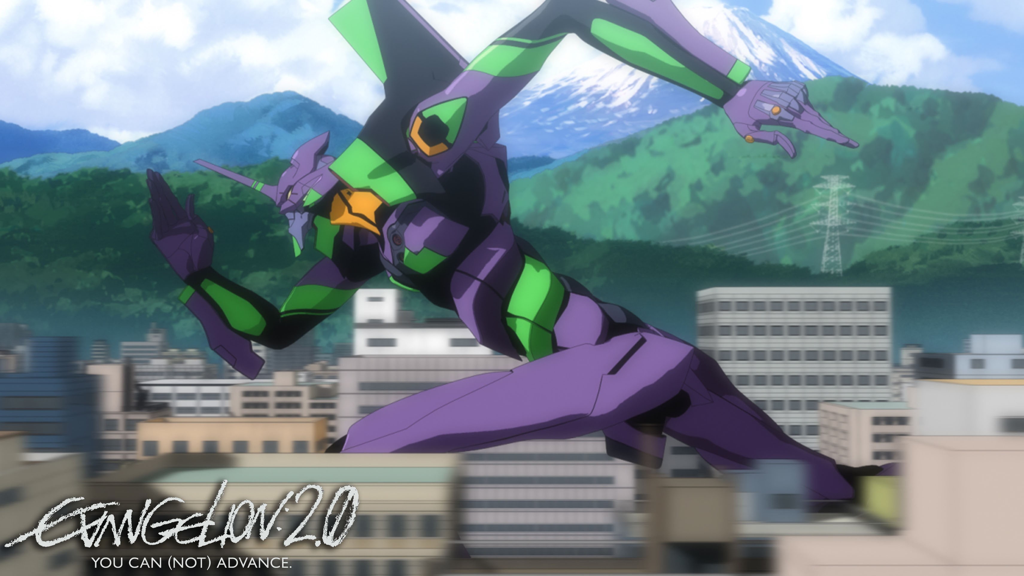 nature, no people, hanging, EVA Unit 01, built structure, mid-air, focus on foreground, building, flying, 2K, motion, architecture, outdoors, anime, tree, HD Wallpaper