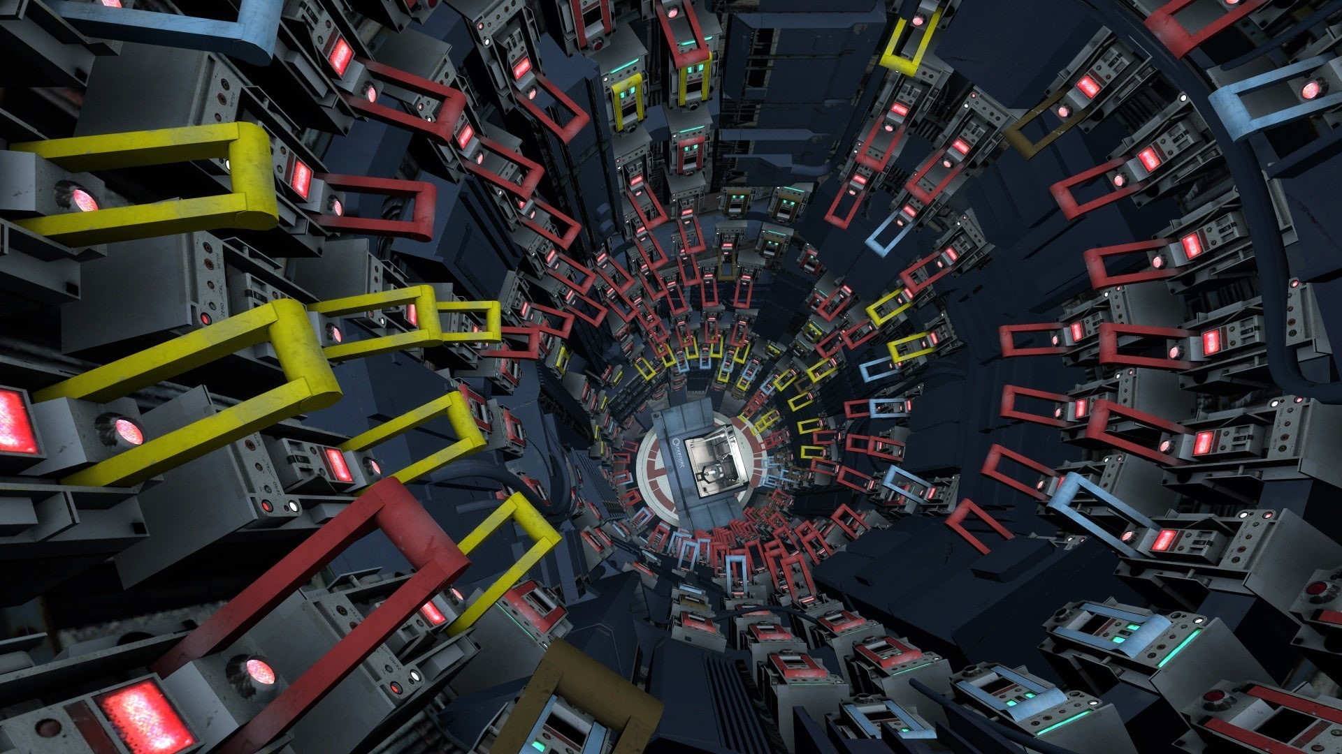 car, Portal (game), built structure, high angle view, technology, architecture, mode of transportation, modern, land vehicle, elevator, connection, digital art, HD Wallpaper