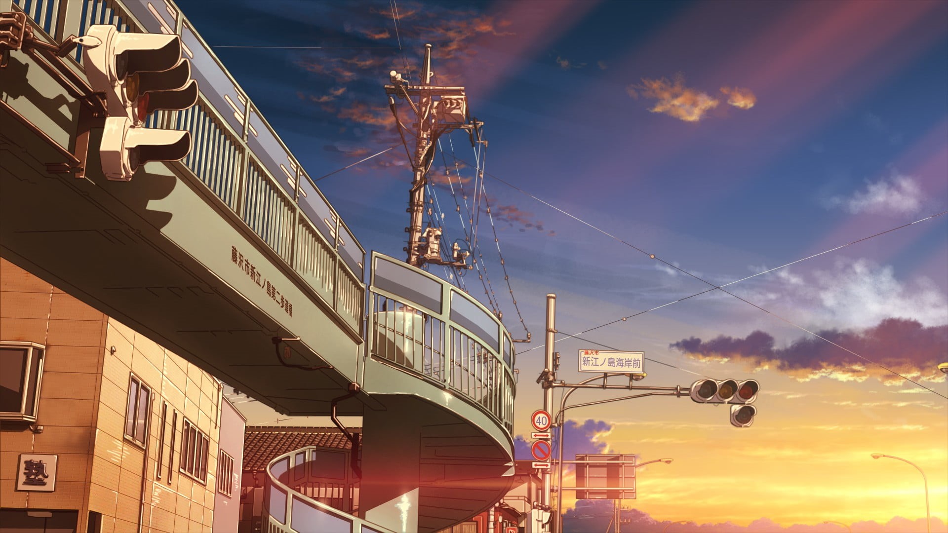 sunset, connection, industry, sunlight, building exterior, machinery, sky, no people, 1080P, built structure, architecture, cloud - sky, Makoto Shinkai , HD Wallpaper