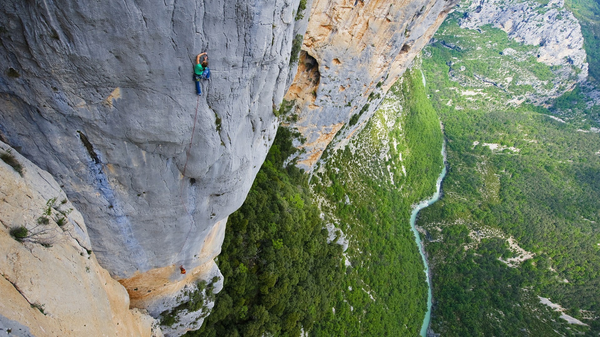 green, 1080P, mountains, river, climbing, rock, sports, HD Wallpaper