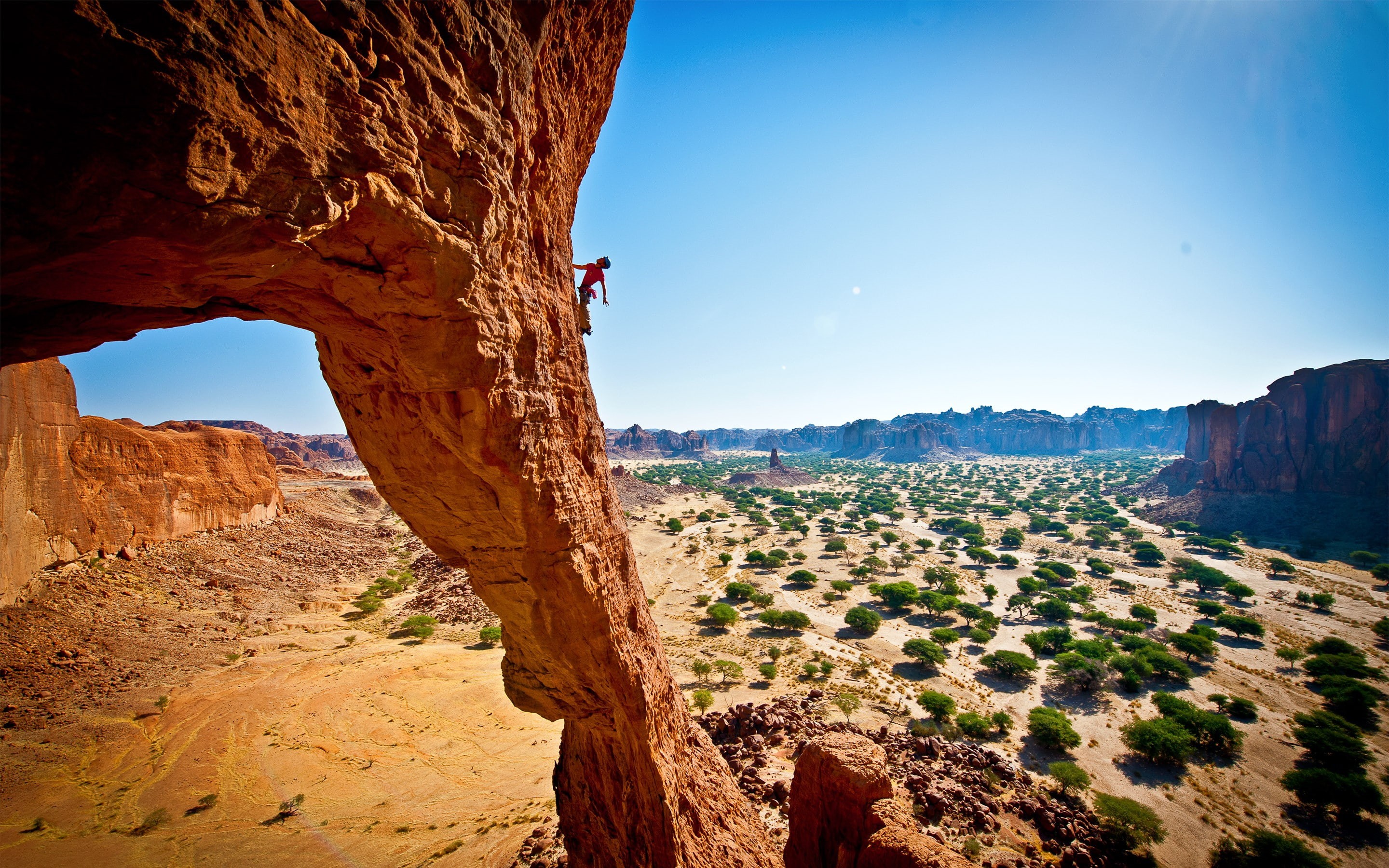 rock climbing, landscape, photography, 2K, desert, rock formation, nature, climbing, HD Wallpaper