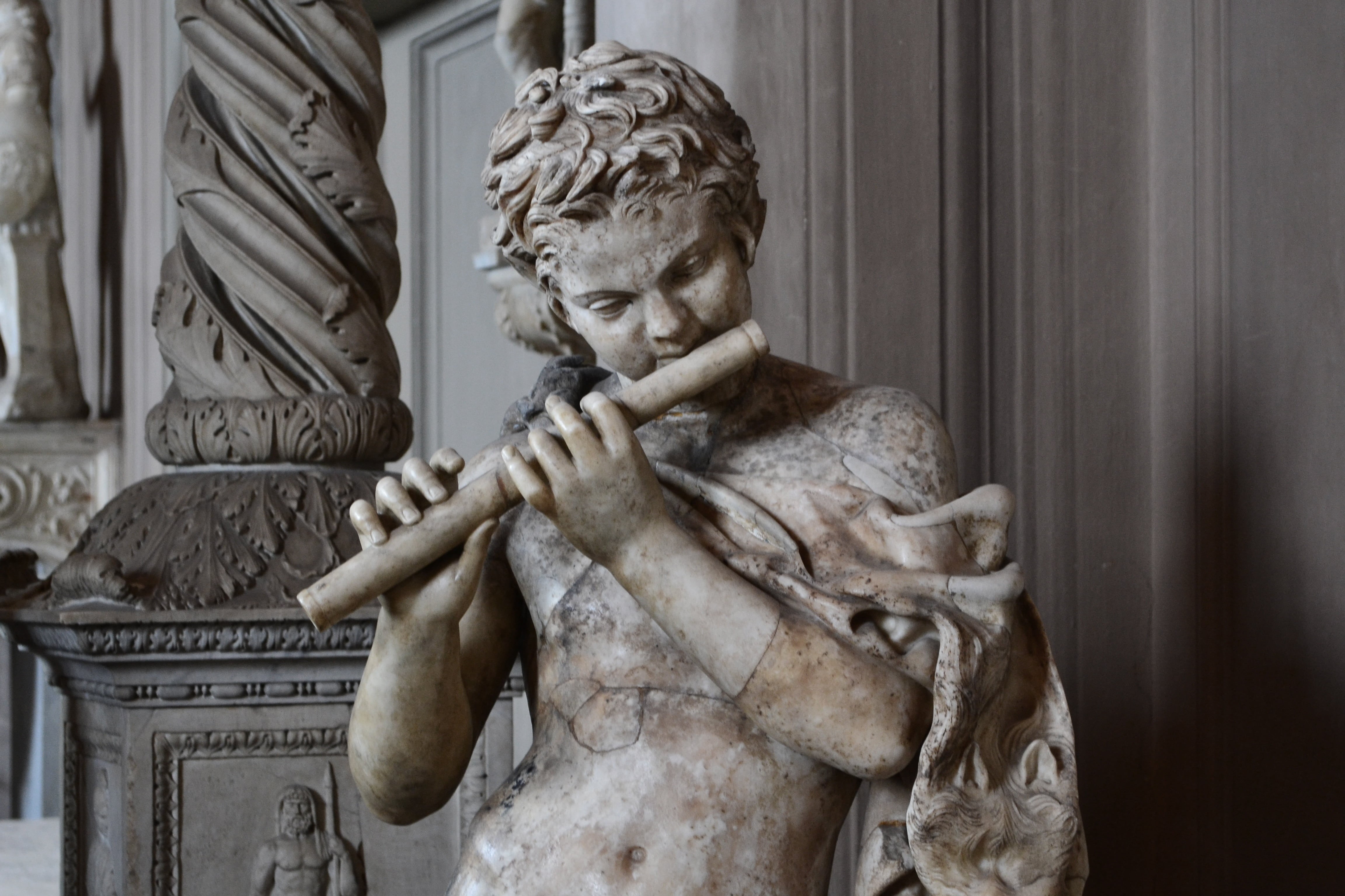 emotion, flute, religion, gray, art and craft, the past, football, architecture, rome, boy, male likeness, the museum, memorial, playing, stone material, HD Wallpaper