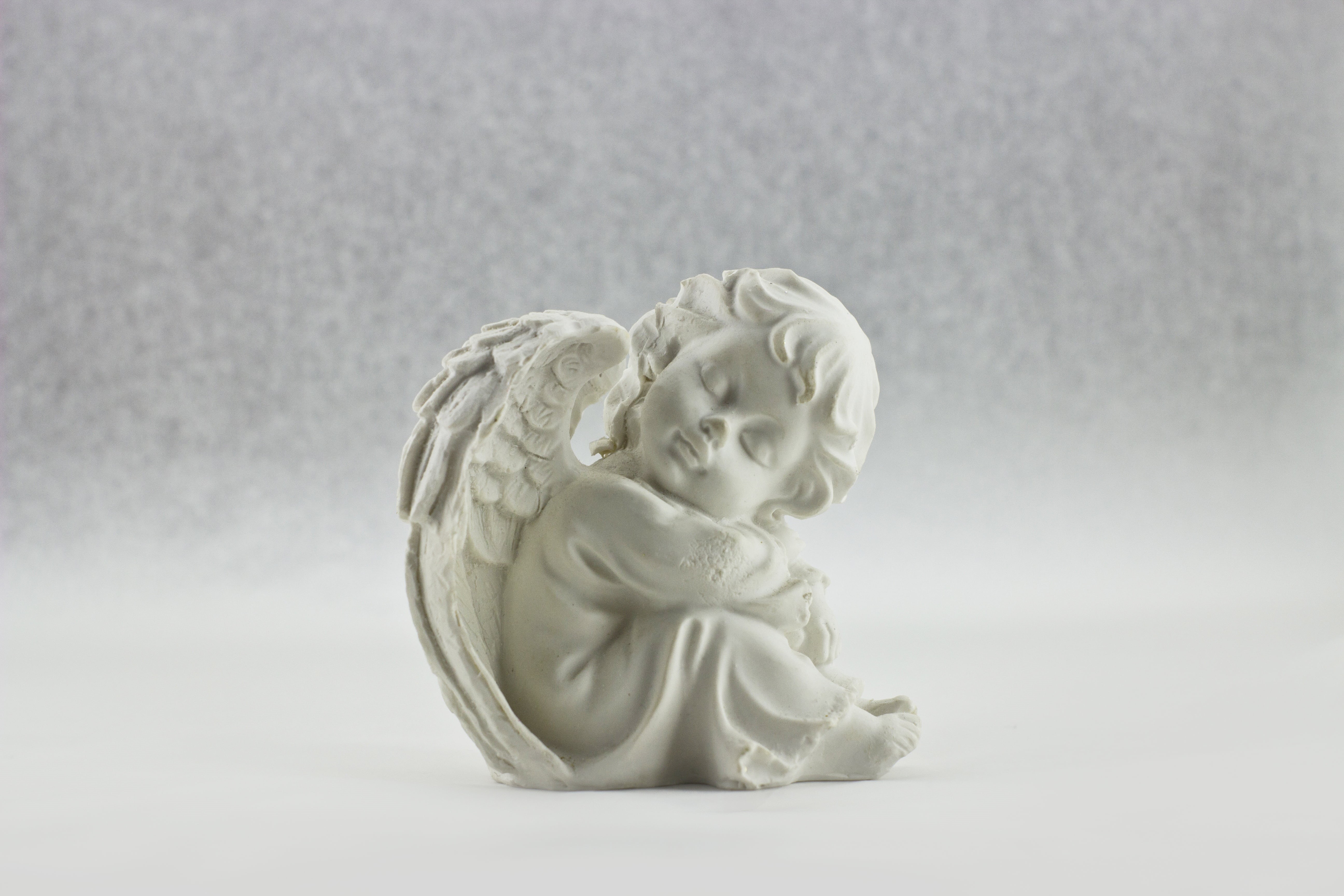 heaven, 5K, innocence, cute, wings, indoors, statue, studio shot, love, white color, angel, close-up, isolated, cherub, god, wing, art and craft, spirit, HD Wallpaper