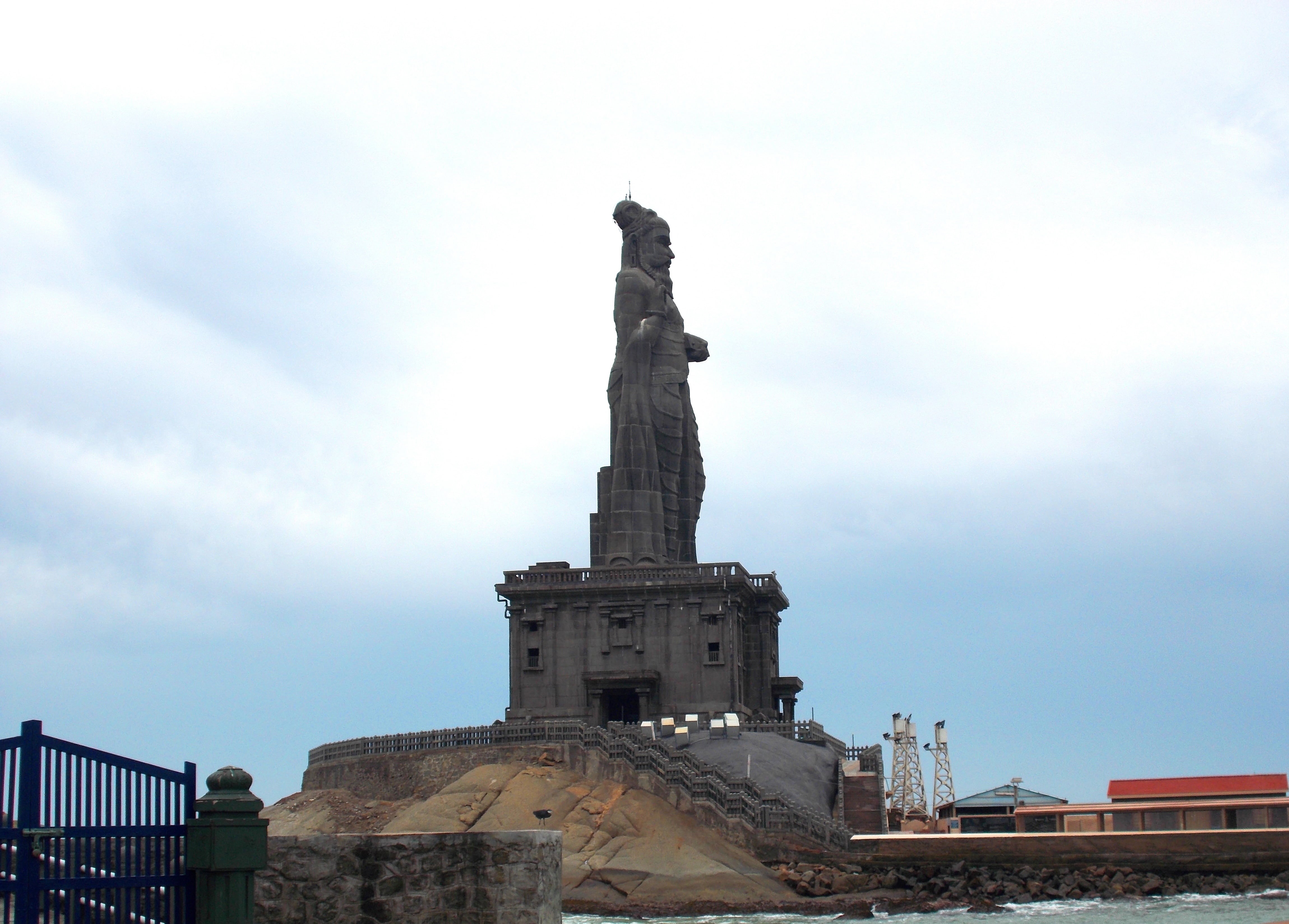 travel destinations, sky, place of worship, thiruvalluvar statue, architecture, history, kanyakumari, 4K, tourism, nature, cloud - sky, travel, no people, HD Wallpaper