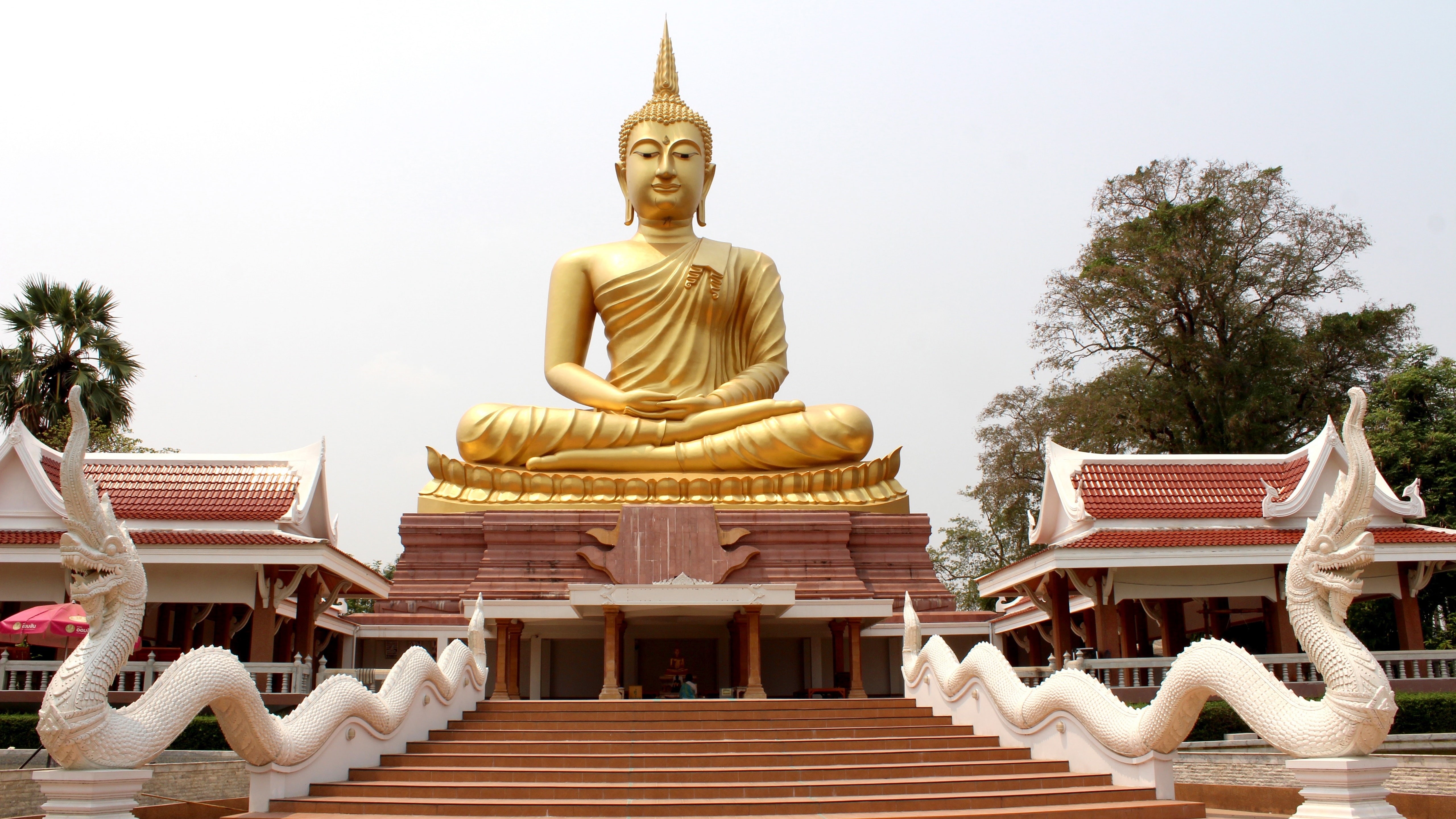 big buddha image, asia, buddhism, ubon ratchathani, gautama buddha, buddha, golden, statue, faith, thailand, 5K, religion, HD Wallpaper