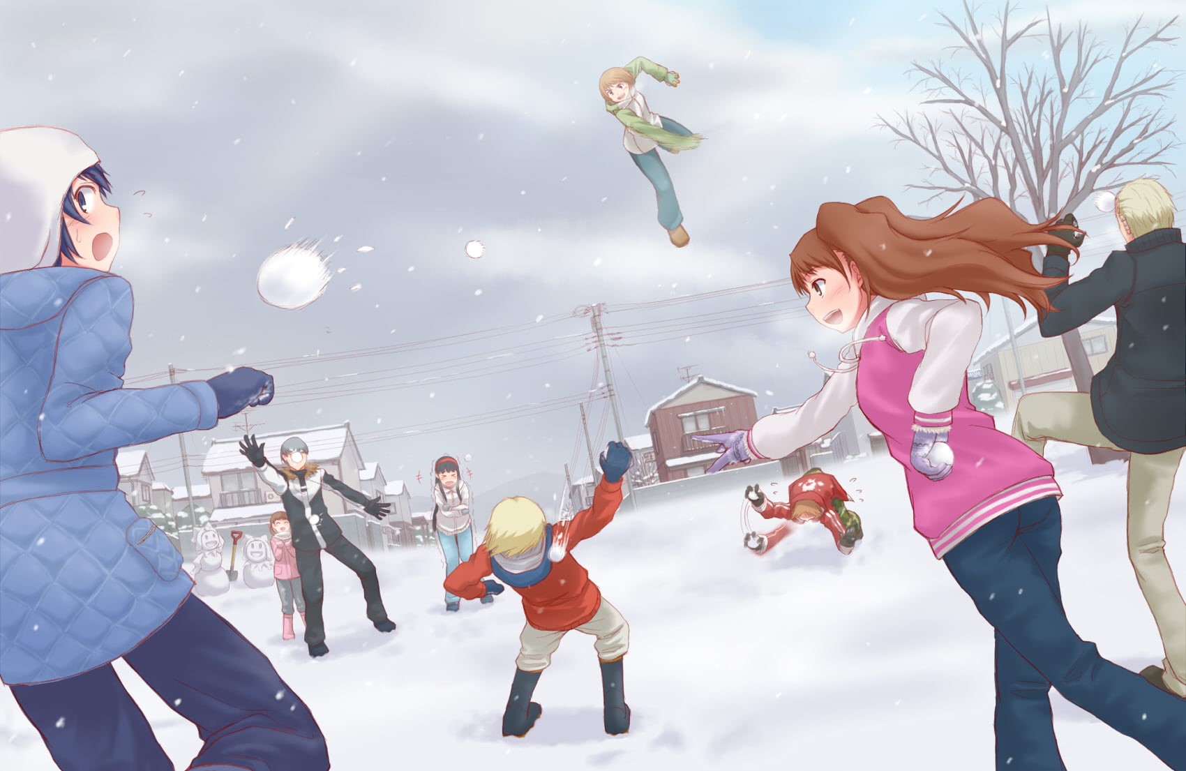 playing, clothing, doujima, yukiko, togetherness, persona, males, satonaka, sky, women, hanamura, nanako, chie, nature, people, narukami, tatsumi, group of people, HD Wallpaper
